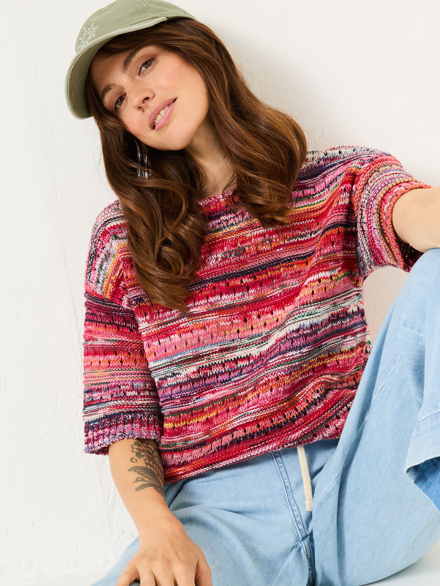 Pink Magda Knitted Pointelle 100% Cotton T-Shirt - Image 4 of 6