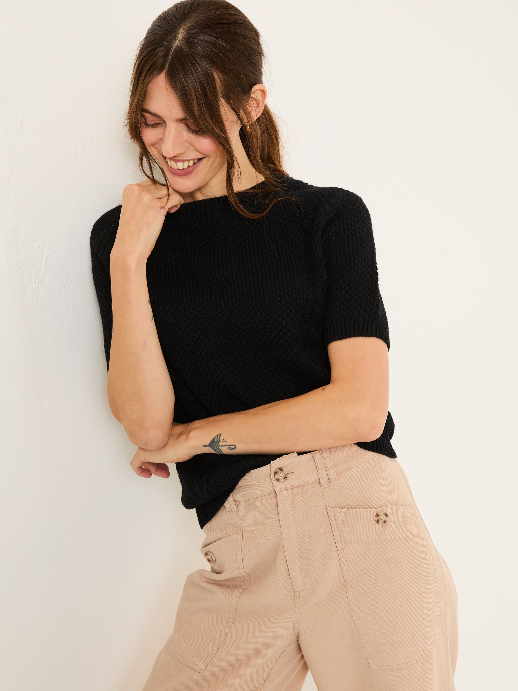Mila Black Cable Knitted T-Shirt - Image 1 of 5