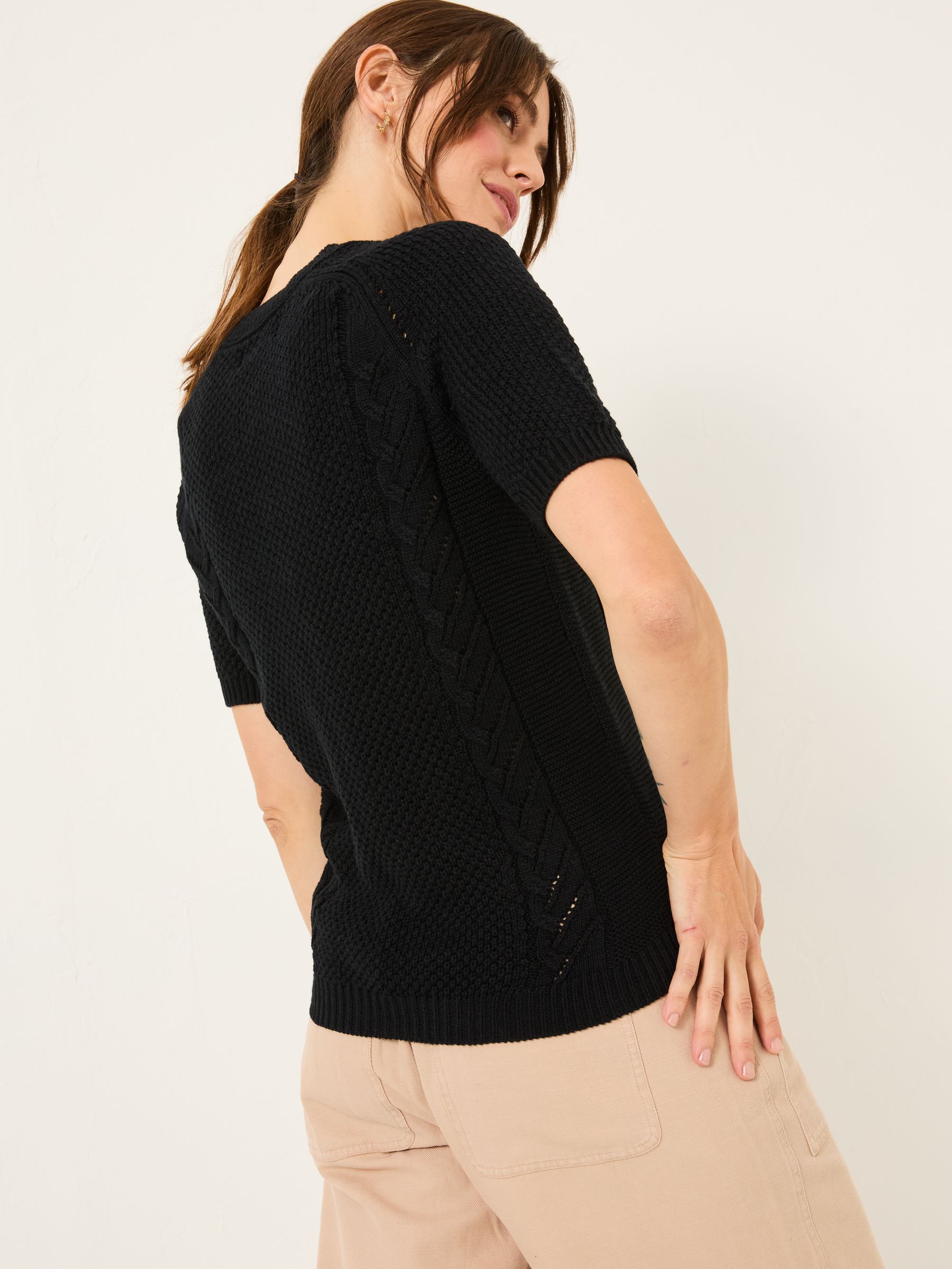 Mila Black Cable Knitted T-Shirt - Image 2 of 5