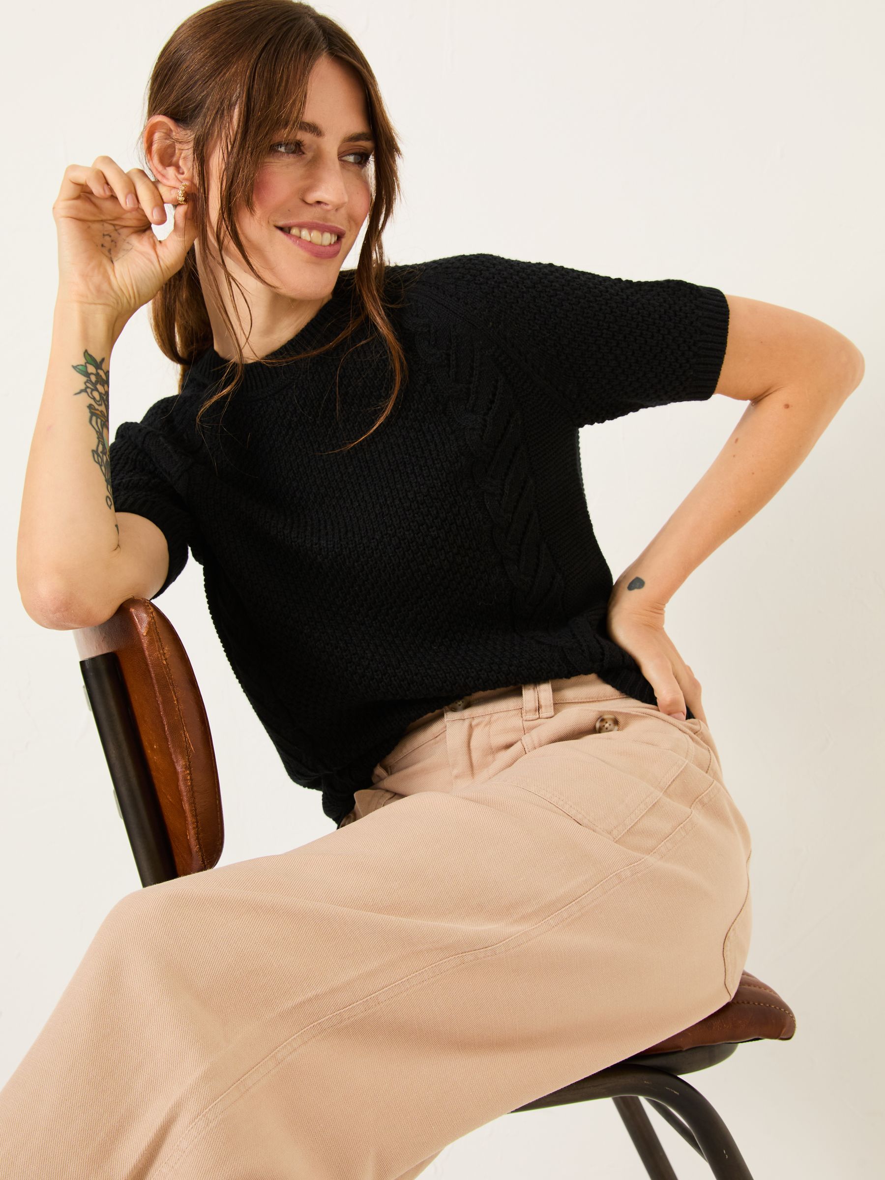Mila Black Cable Knitted T-Shirt - Image 3 of 5