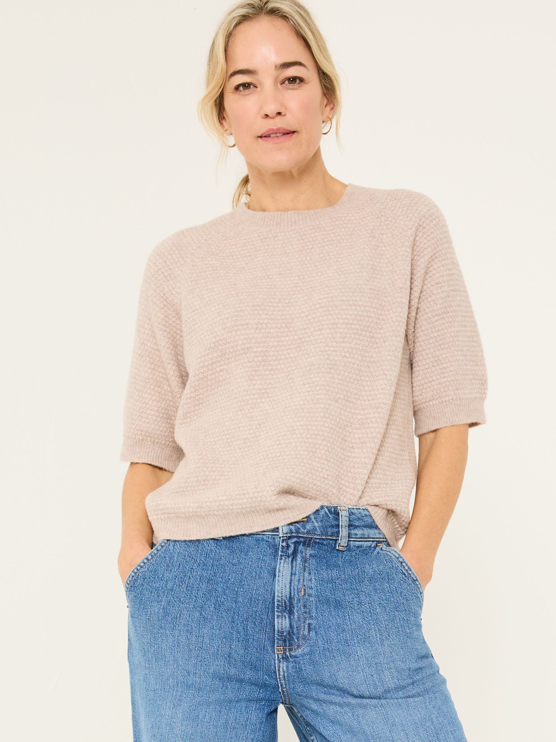 Zandra Natural Textured Knitted T-Shirt - Image 1 of 6
