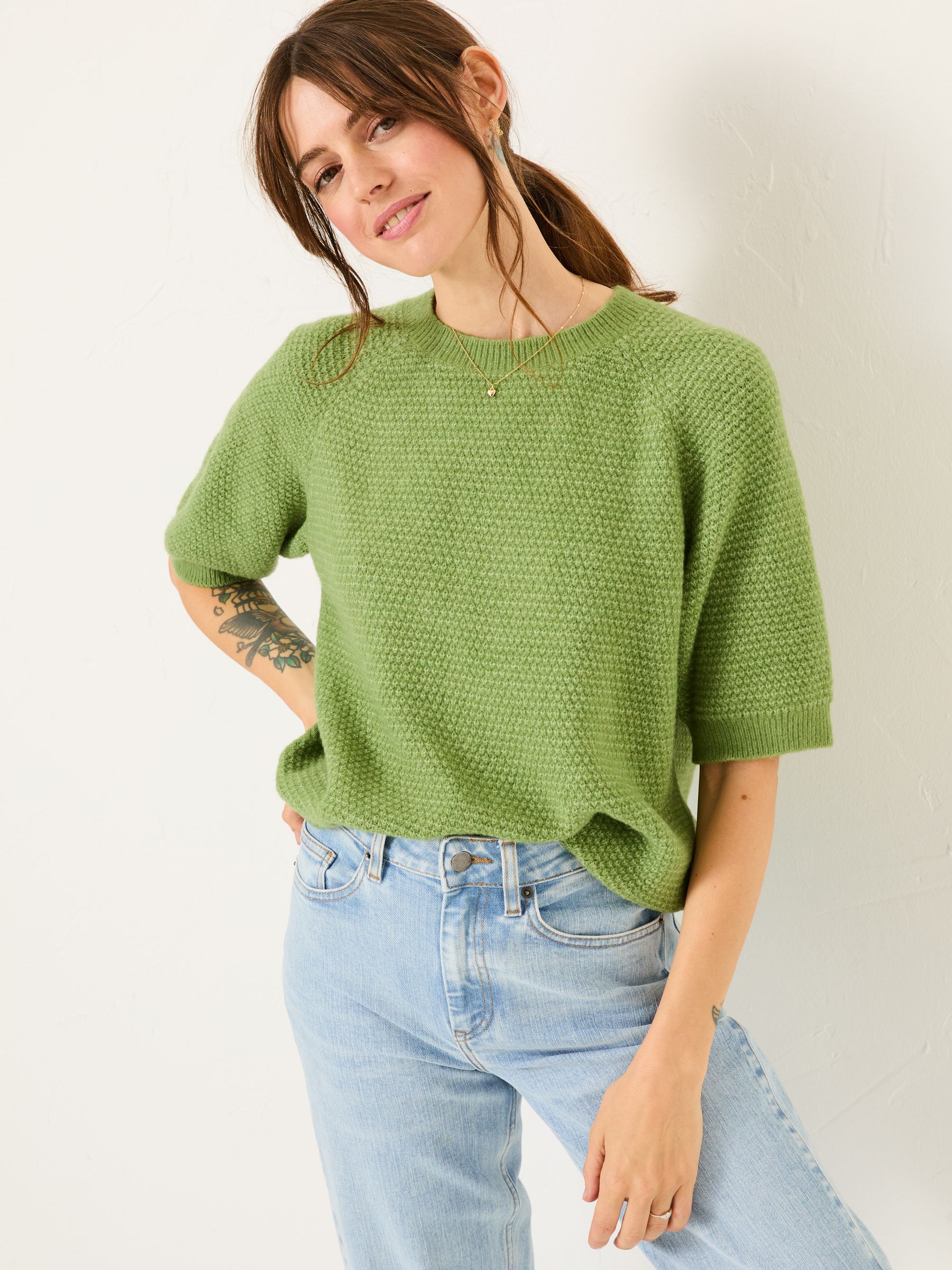 Zandra Green Textured Knitted T-Shirt - Image 1 of 6