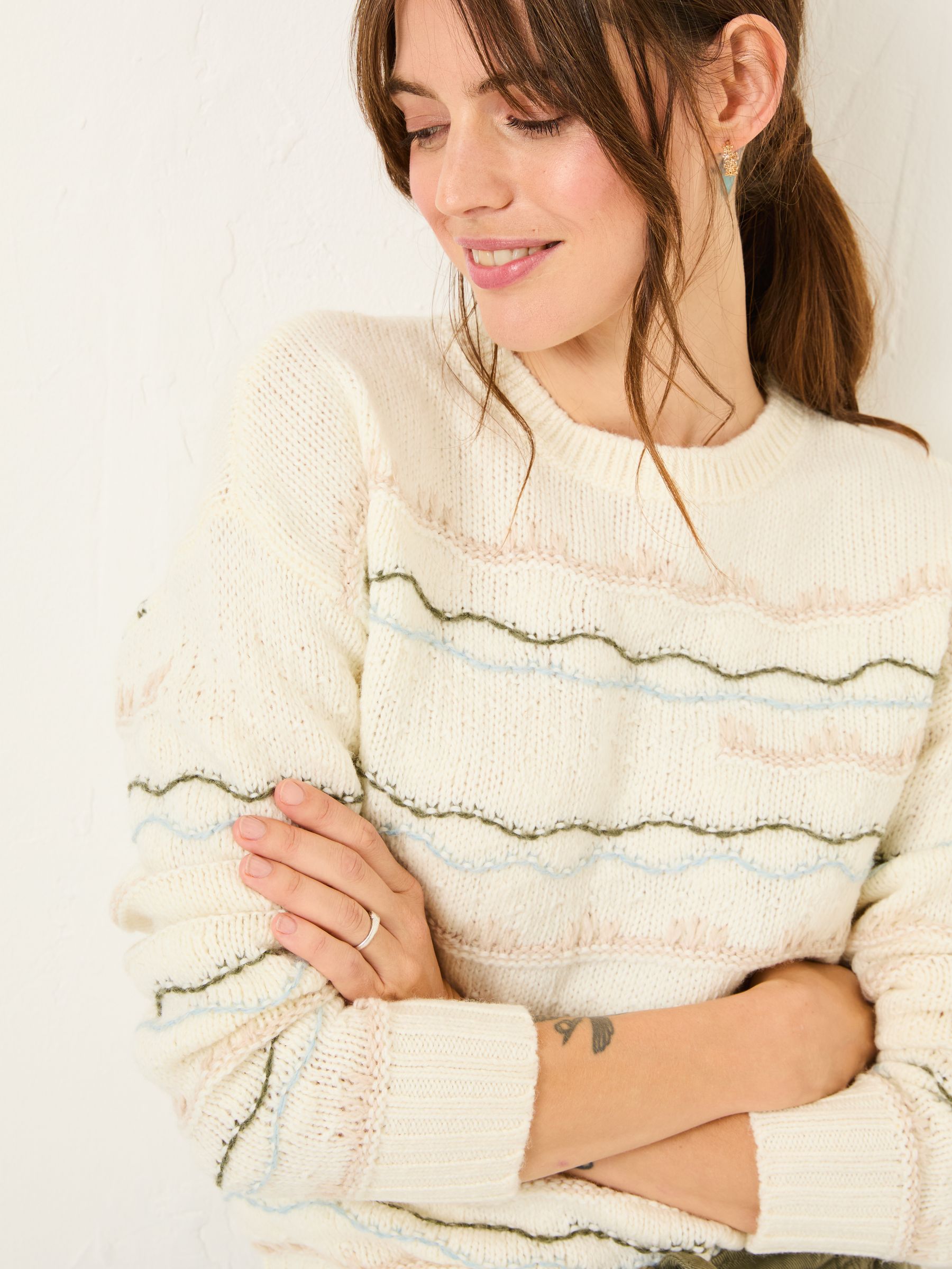 Suki Ivory Pattern Knitted Crew Neck Jumper - Image 1 of 6