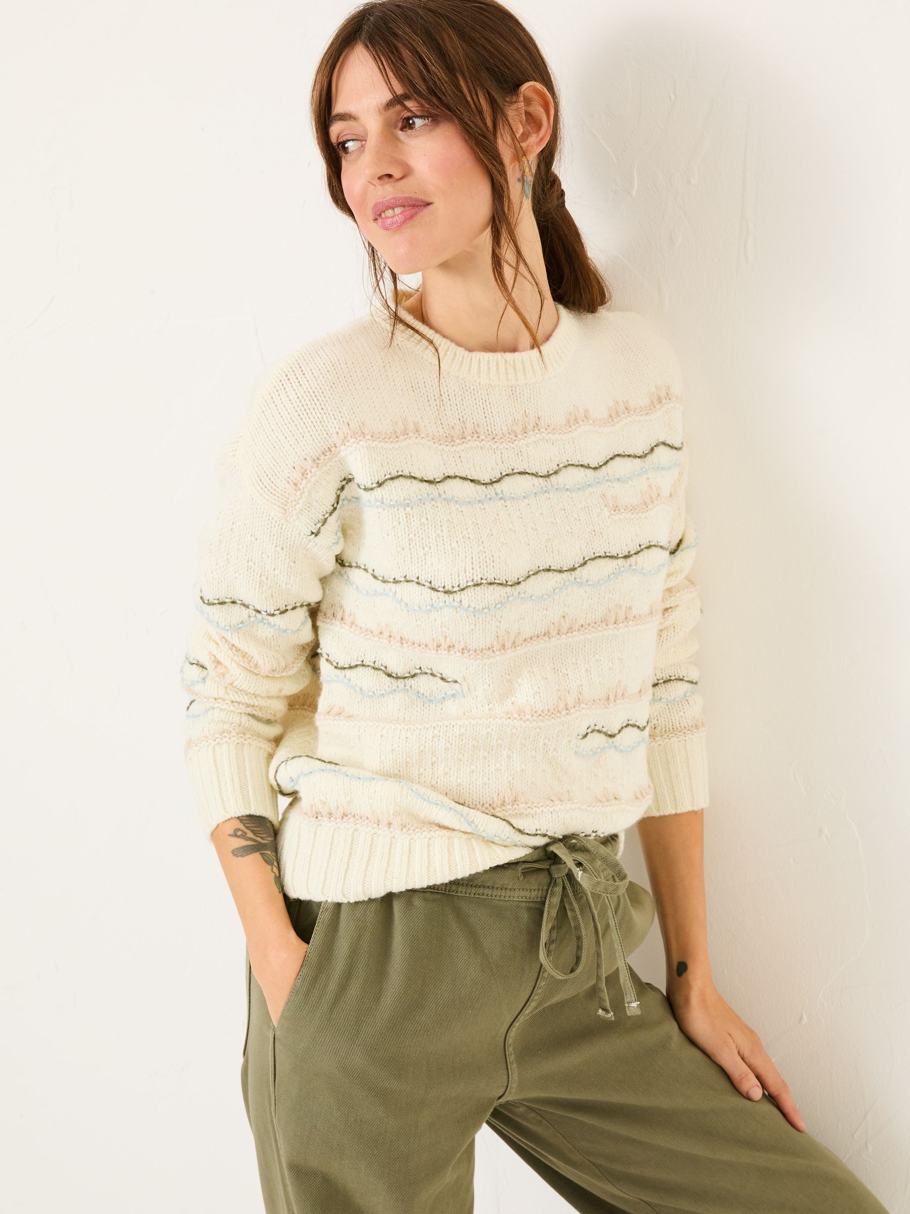 Suki Ivory Pattern Knitted Crew Neck Jumper - Image 2 of 6
