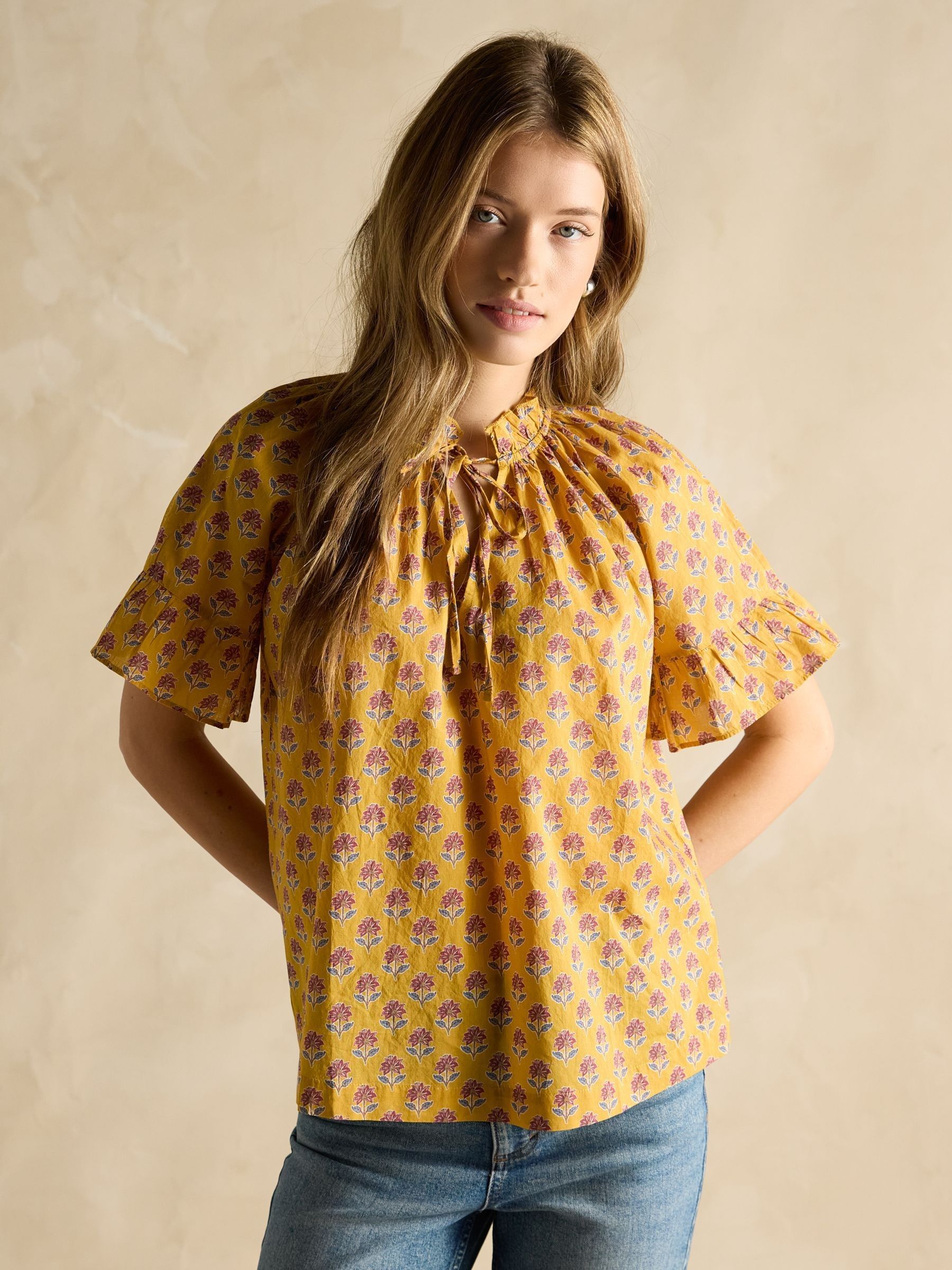 Melissa Yellow Short Sleeve Cotton Blouse - Image 1 of 6
