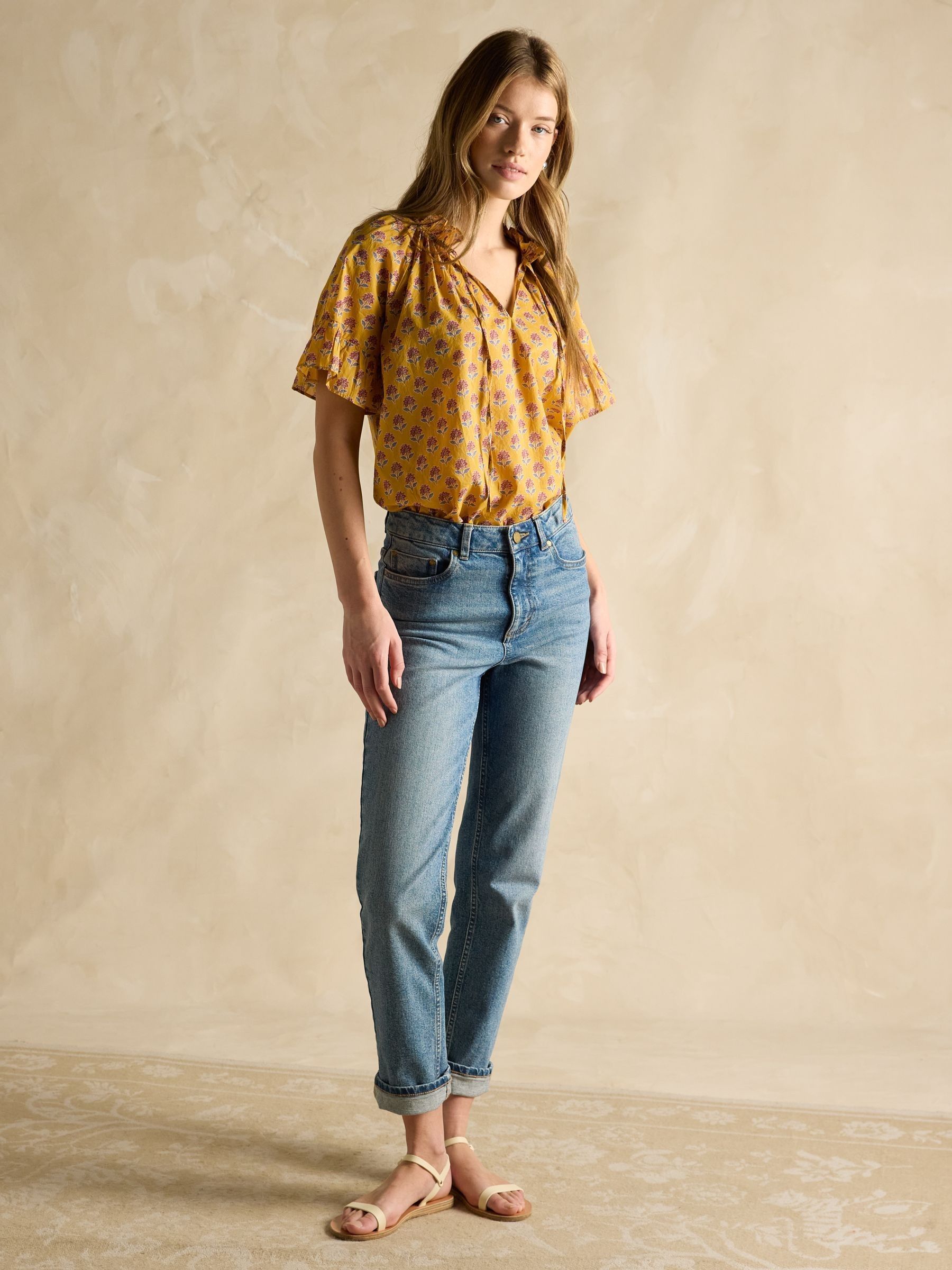 Melissa Yellow Short Sleeve Cotton Blouse - Image 3 of 6