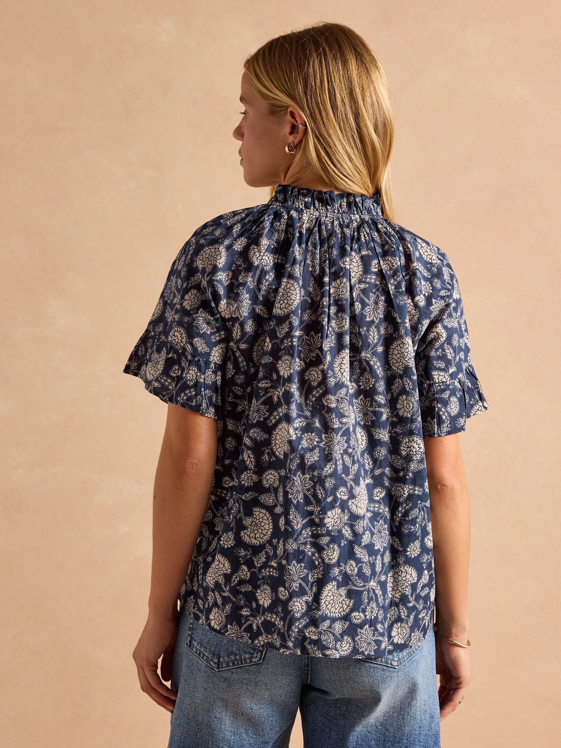 Melissa Navy Short Sleeve Cotton Blouse - Image 2 of 8