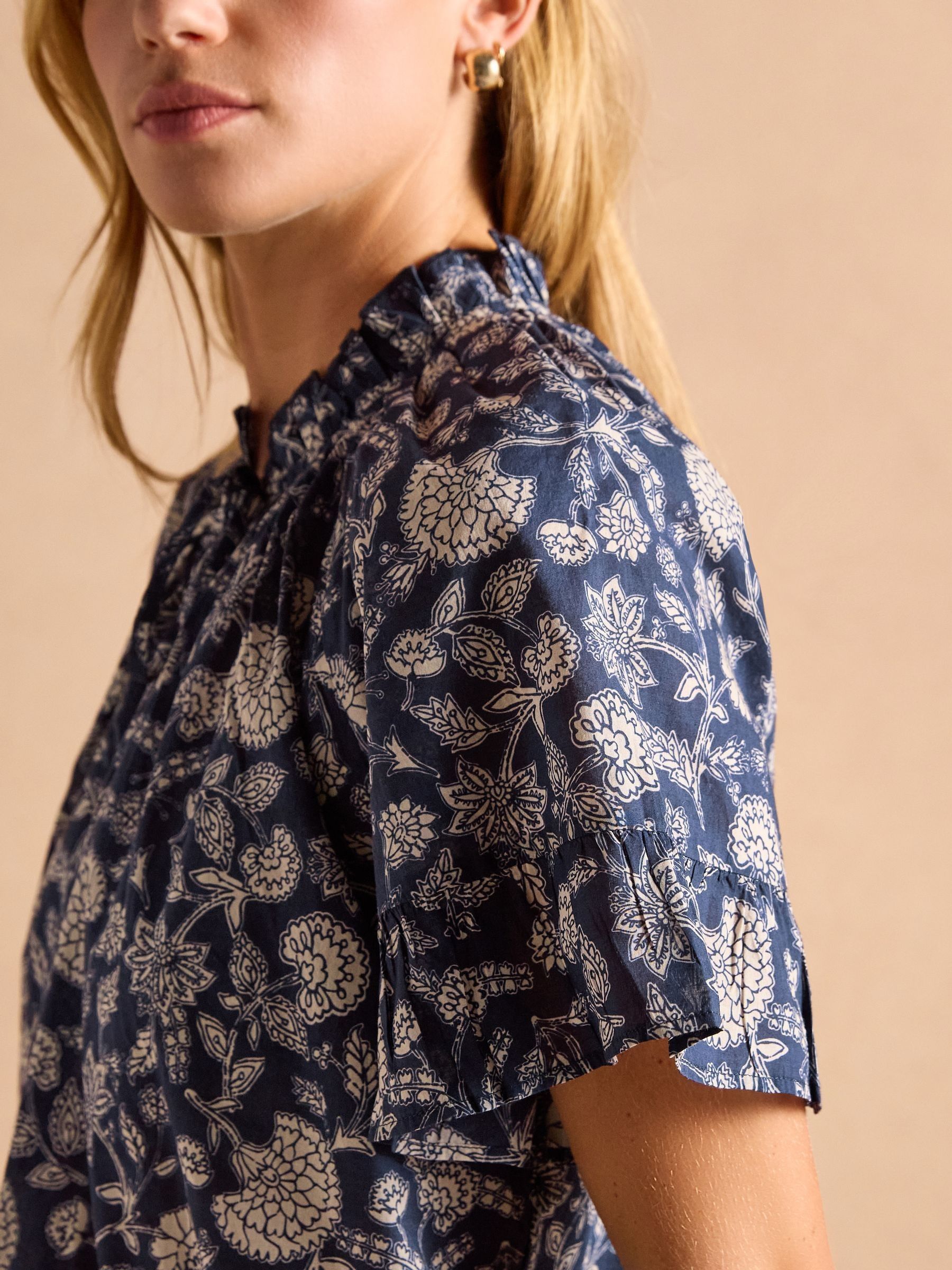 Melissa Navy Short Sleeve Cotton Blouse - Image 6 of 8