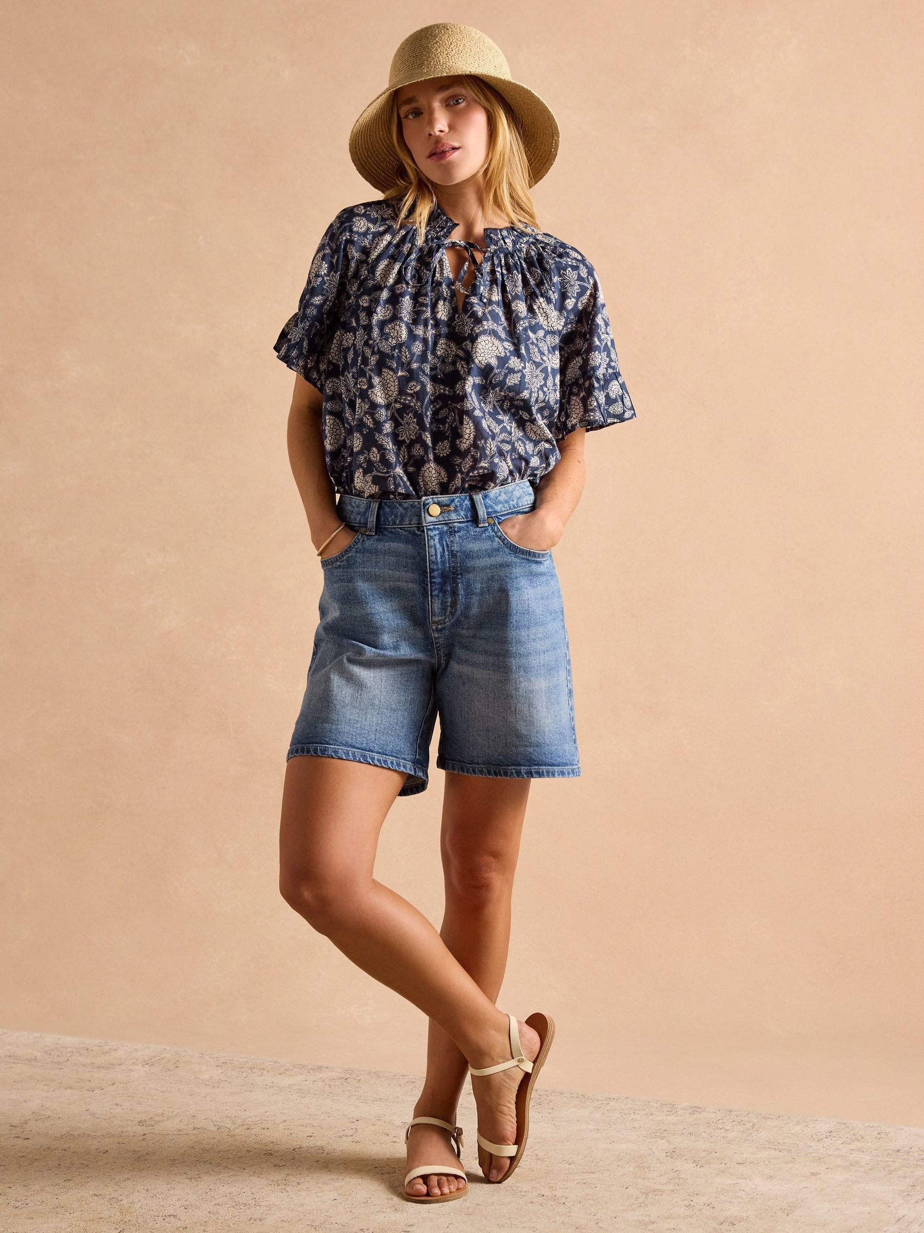 Melissa Navy Short Sleeve Cotton Blouse - Image 7 of 8