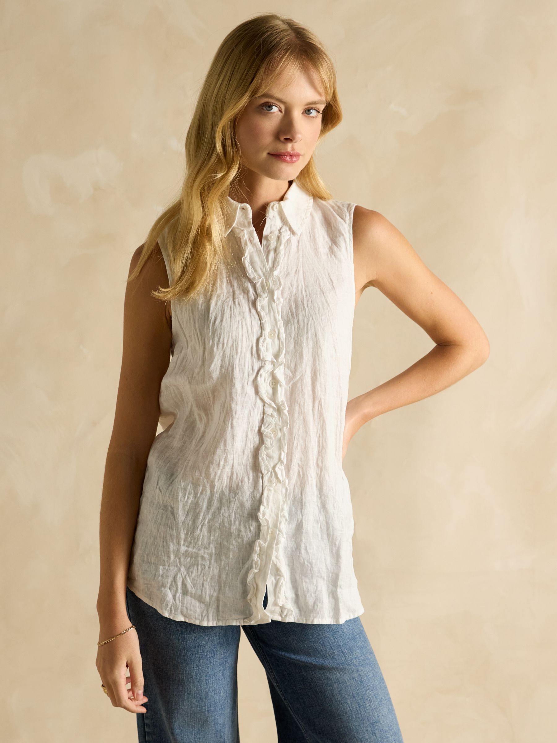 Selene White 100% Linen Sleeveless Shirt - Image 1 of 6