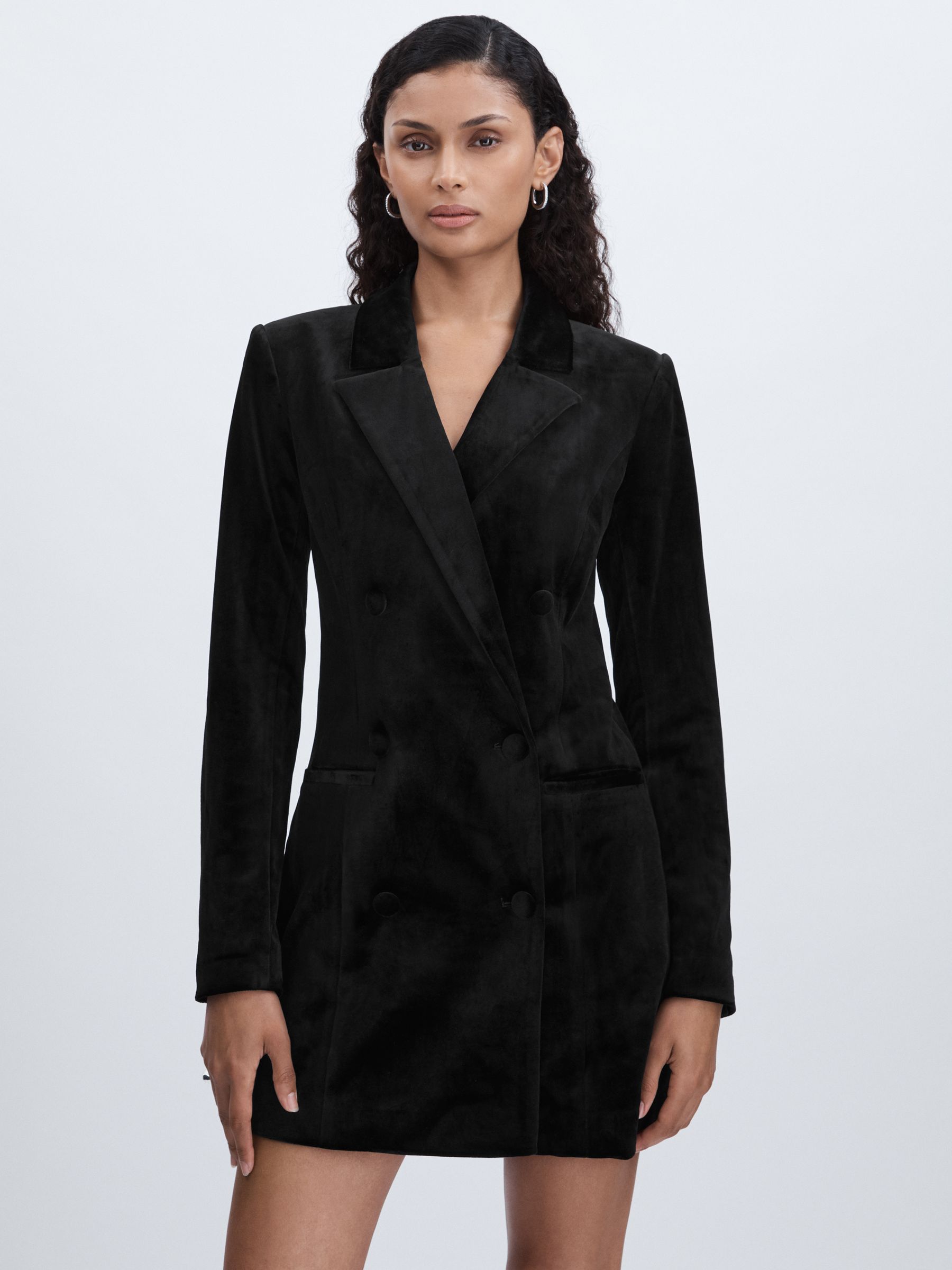 Good American Velvet Blazer Mini Dress in Black - Image 1 of 6 Good American Velvet Blazer Mini Dress in Black - Image 1 of 6