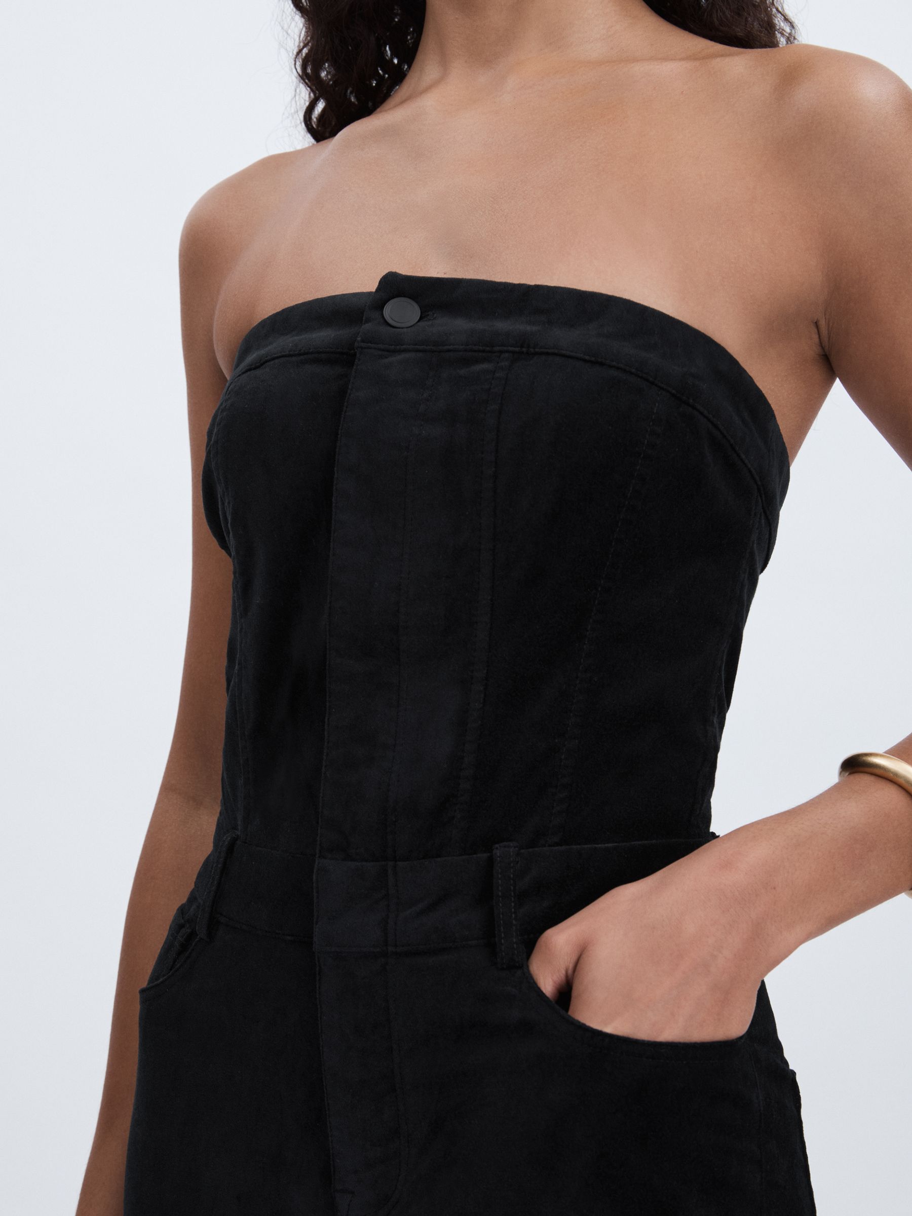 Good American Velvet Strapless Jumpsuit in Black - Image 4 of 7