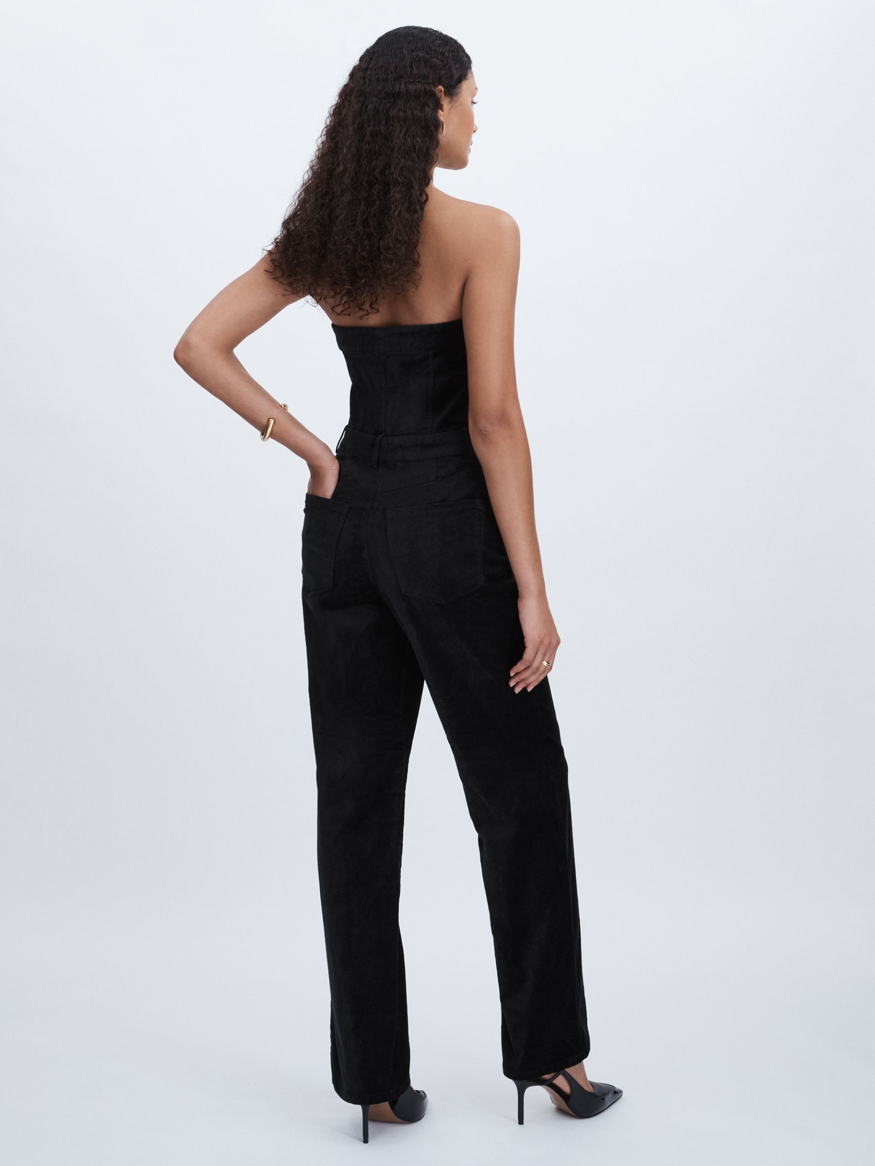 Good American Velvet Strapless Jumpsuit in Black - Image 5 of 7