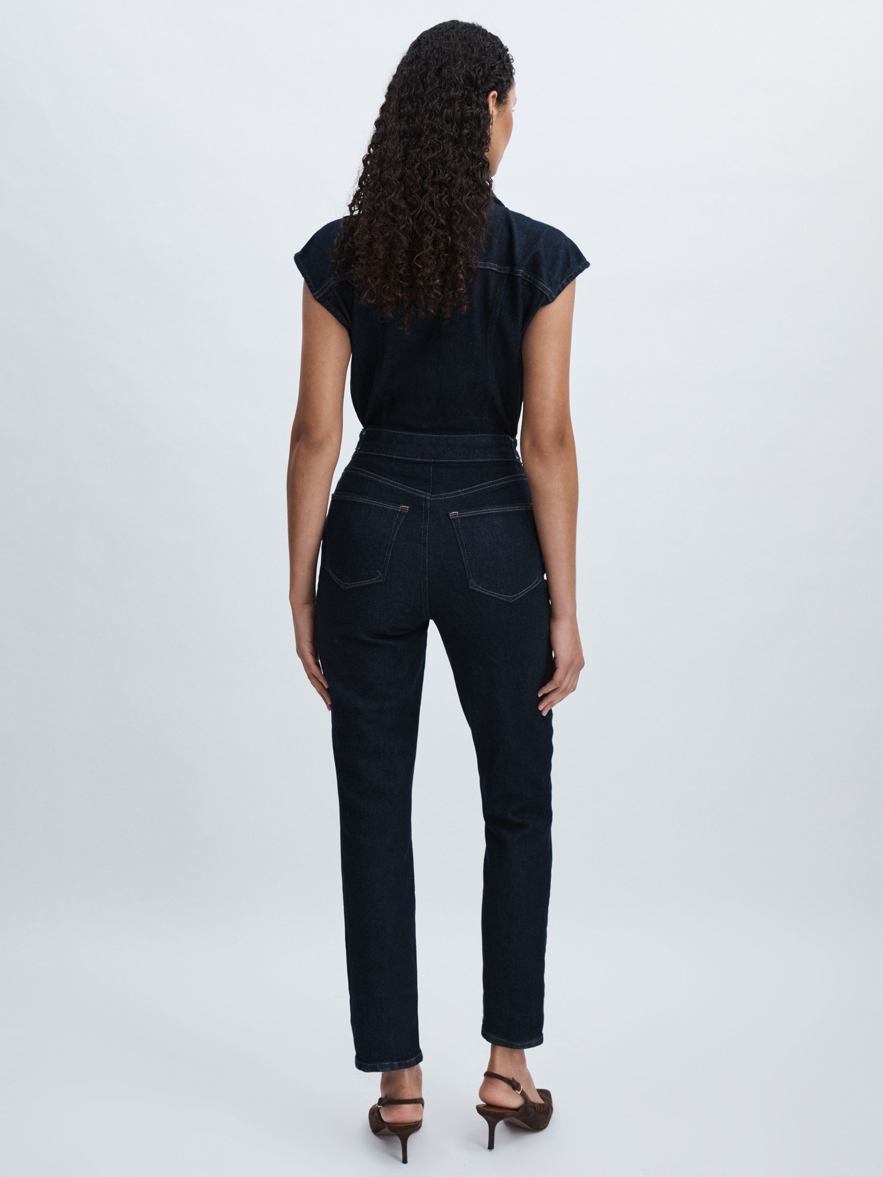 Denim Trucker Jumpsuit in Dark Blue - Image 5 of 6