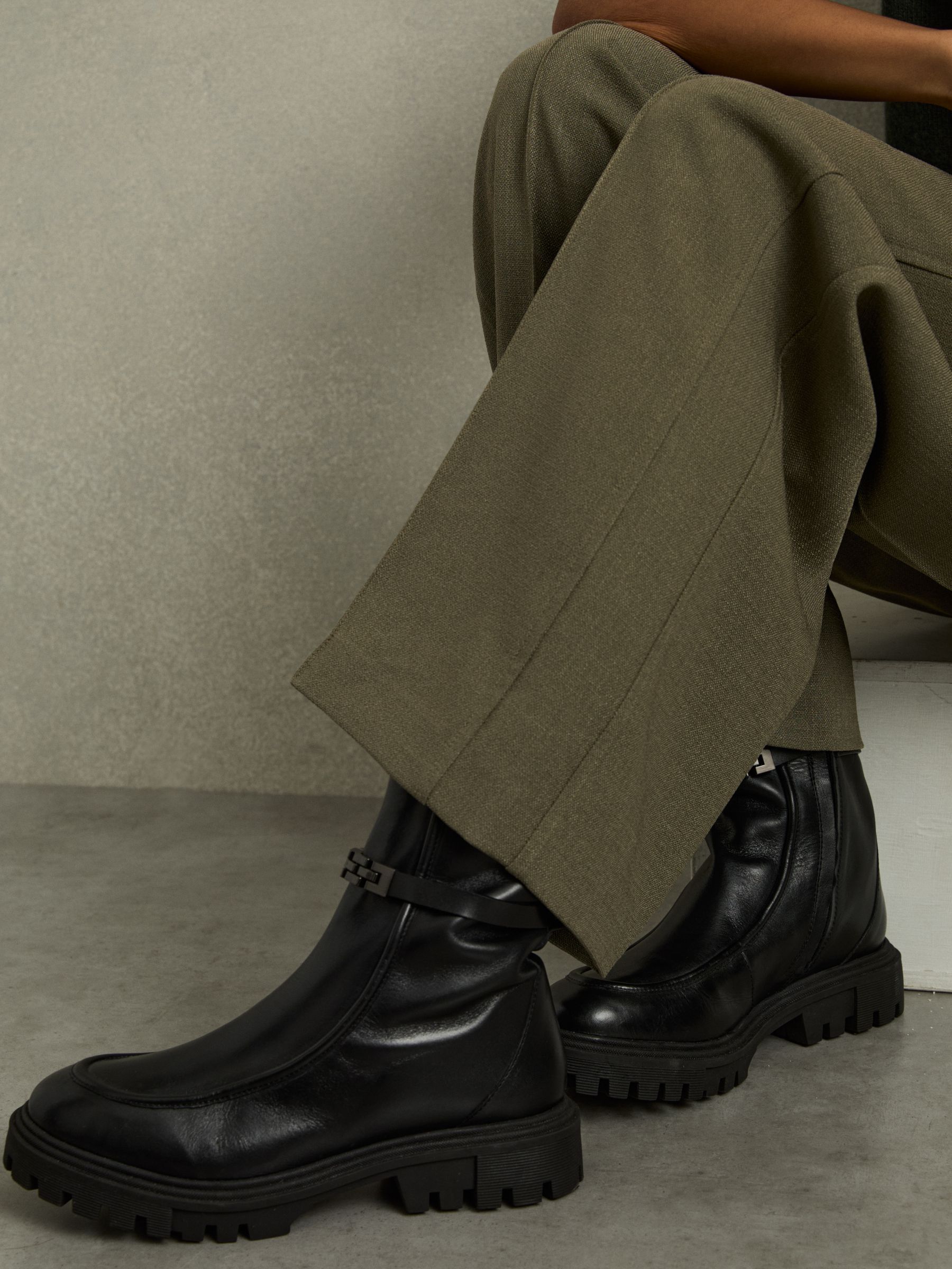Chain Embellished Ankle Boots in Black - Image 2 of 5