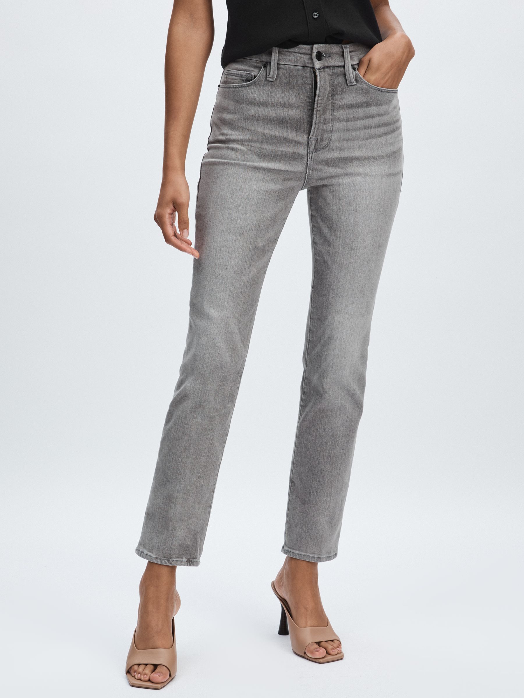 Good American Straight-Leg Jeans in Washed Grey - Image 3 of 6