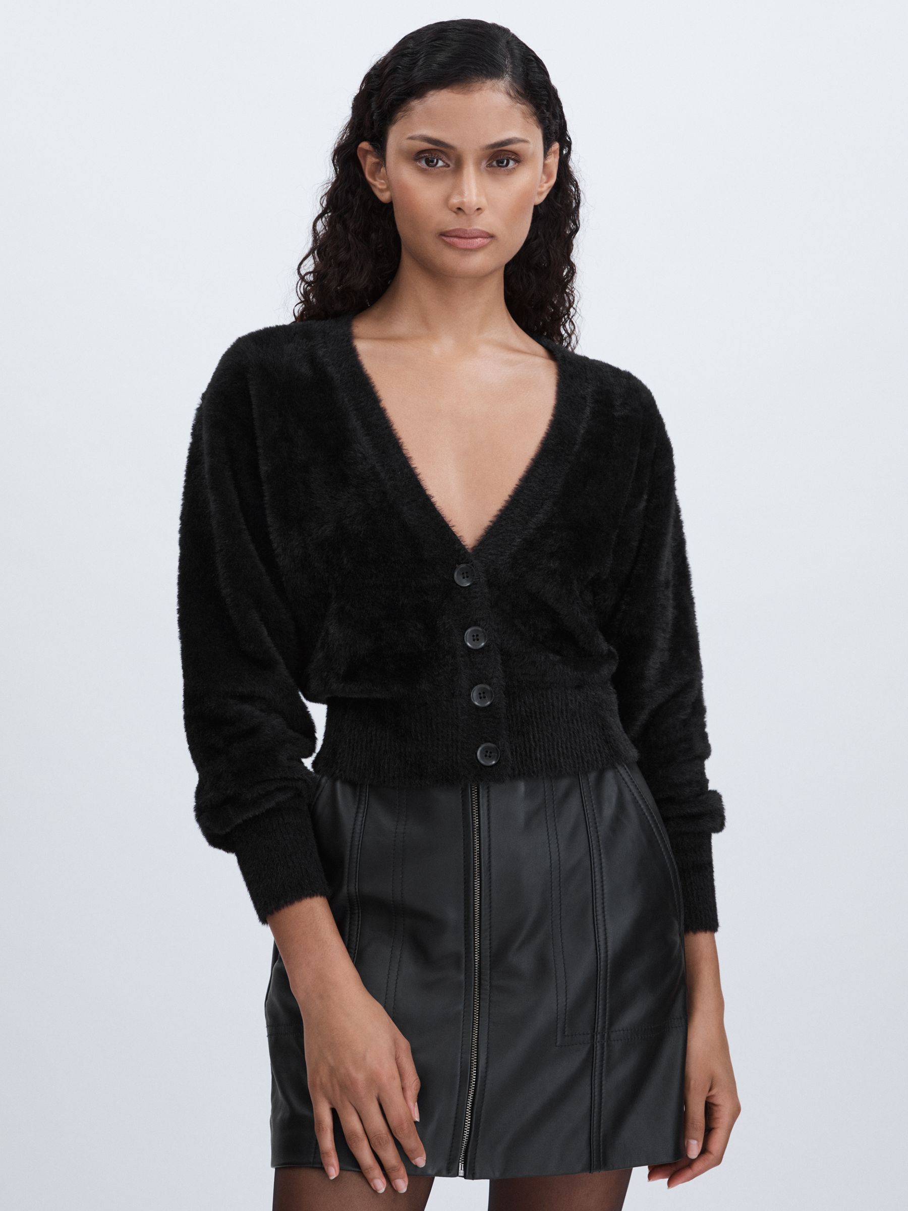 Good American Fuzzy Cardigan in Black - Image 1 of 7