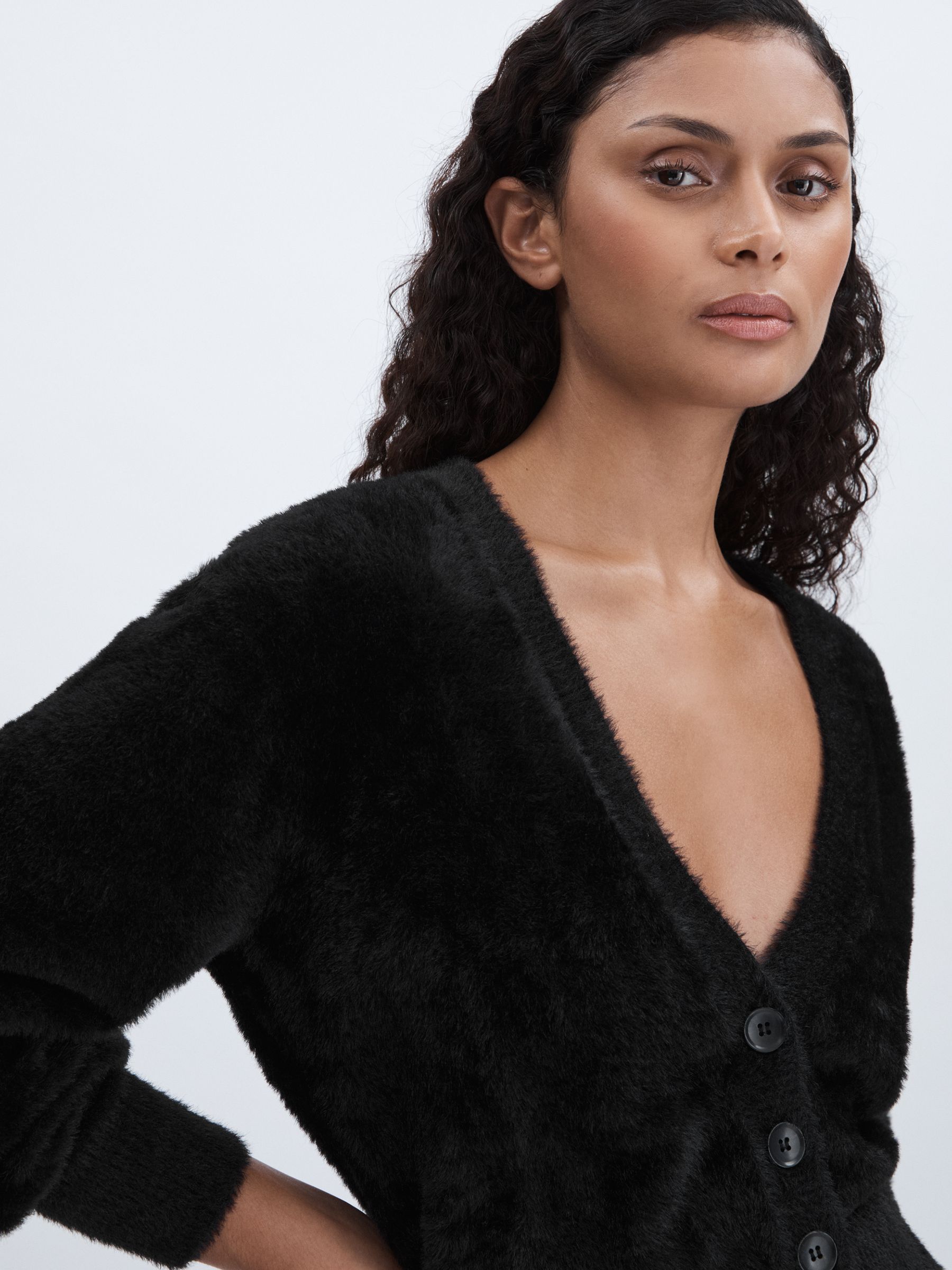 Good American Fuzzy Cardigan in Black - Image 3 of 7