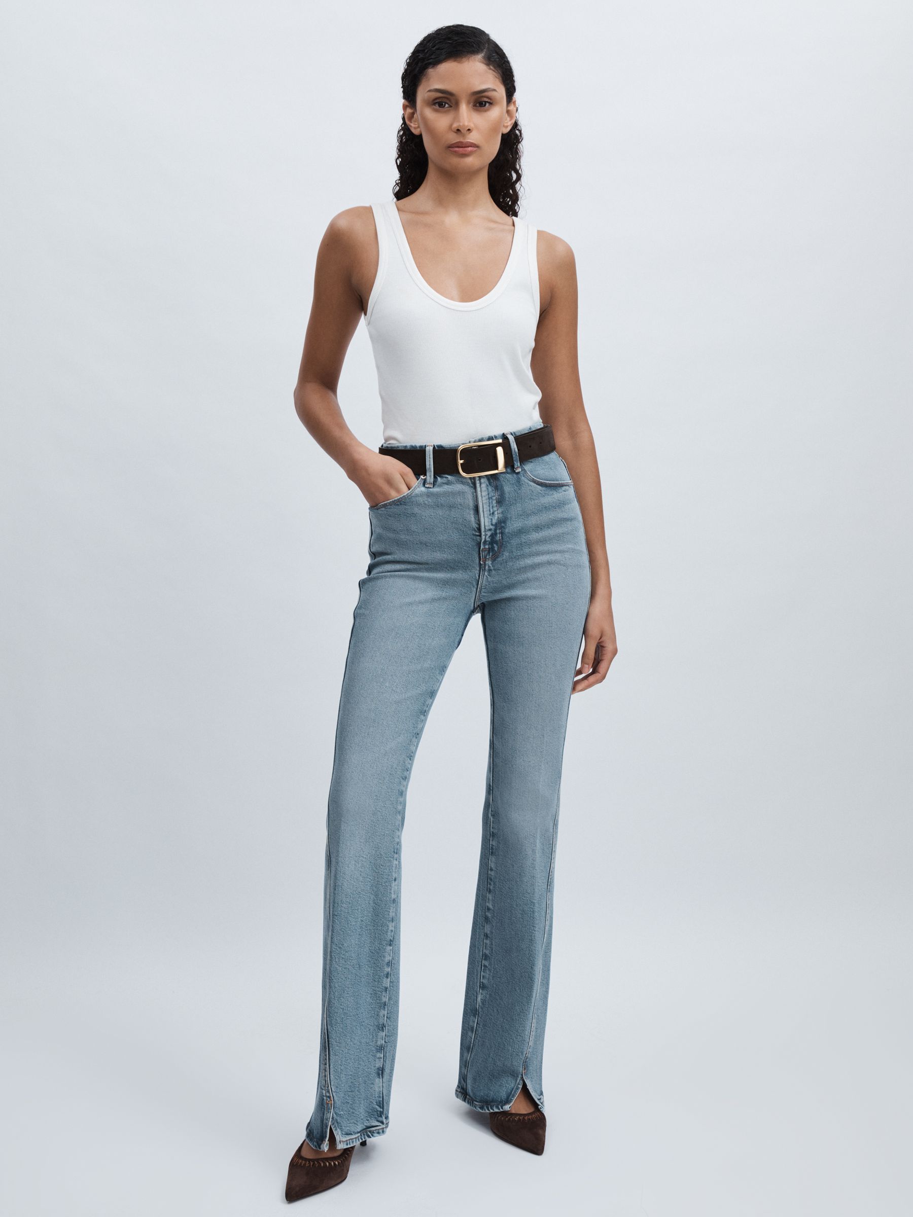 Twisted-Outseam Bootcut Jeans in Washed Blue - Image 1 of 7