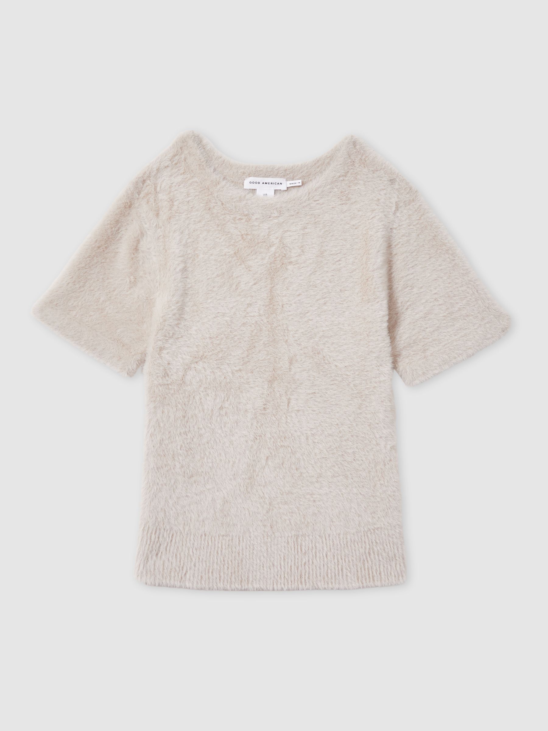 Good American Furry Cropped T-Shirt in Beige - Image 2 of 7
