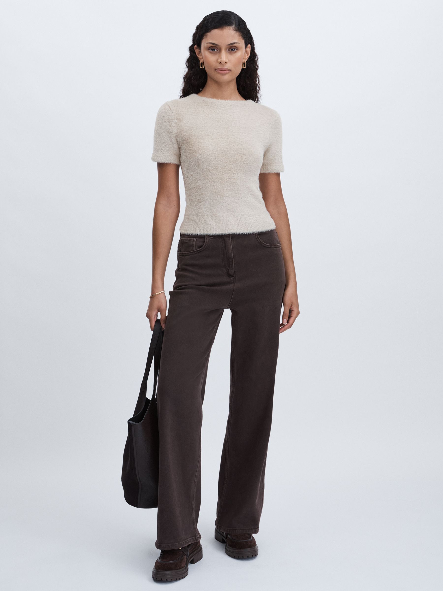 Good American Furry Cropped T-Shirt in Beige - Image 3 of 7