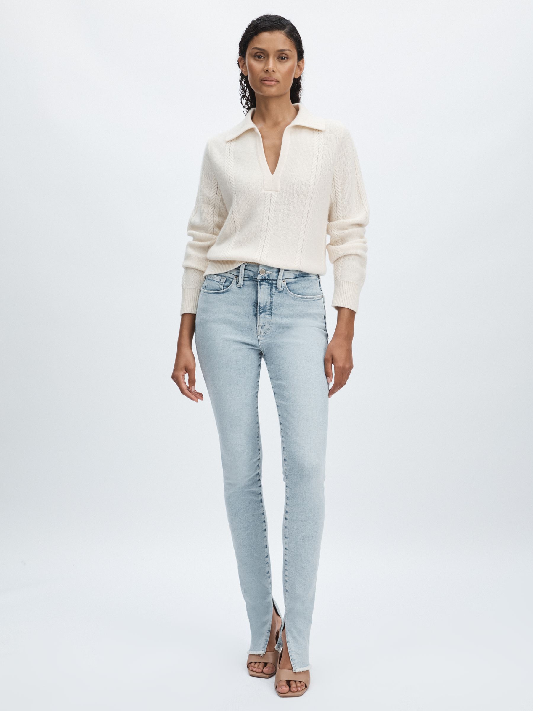 Good American Split-Hem Skinny Jeans in Light Blue - Image 3 of 6