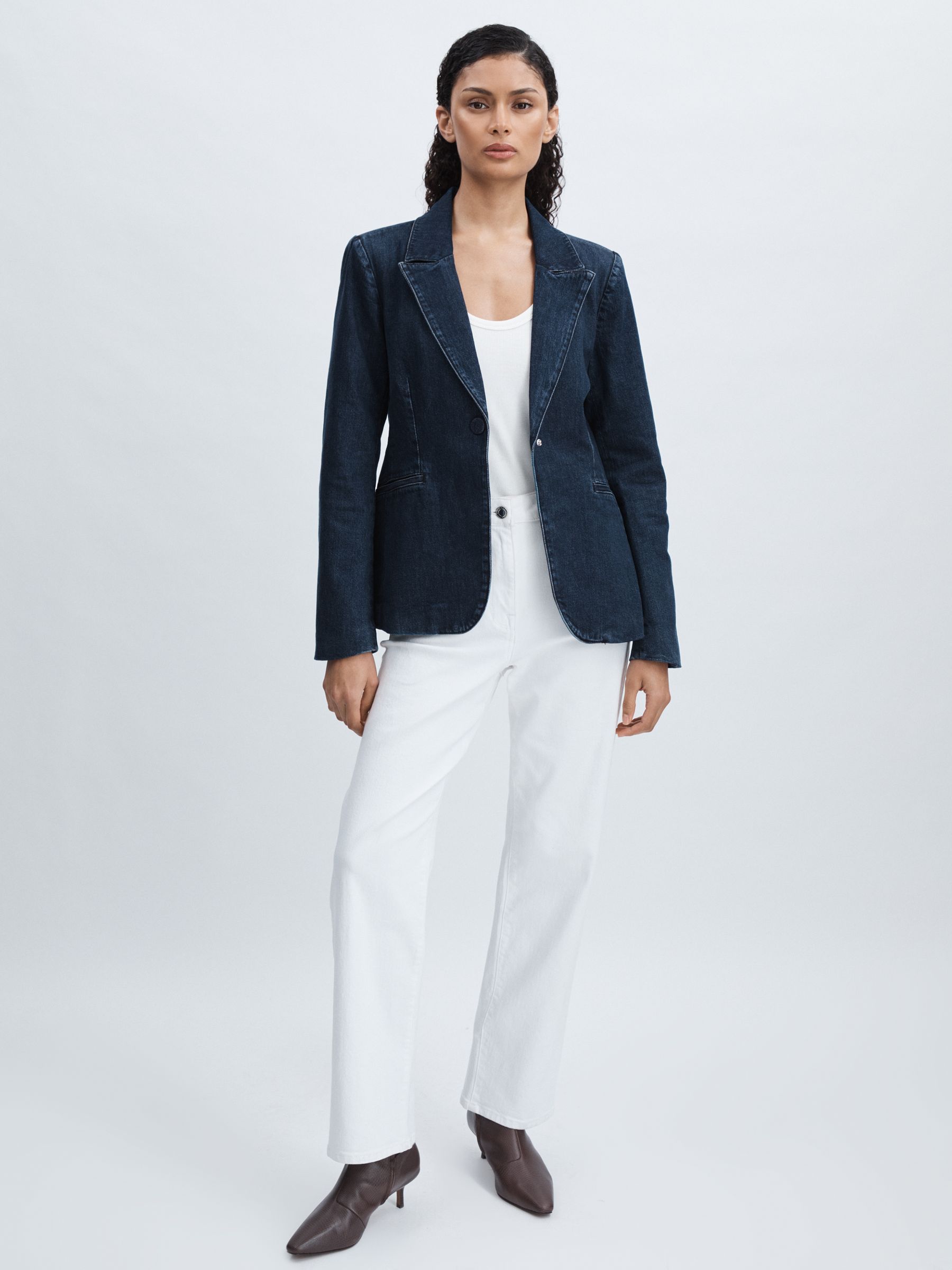 Denim Sculpted Blazer in Navy - Image 3 of 7