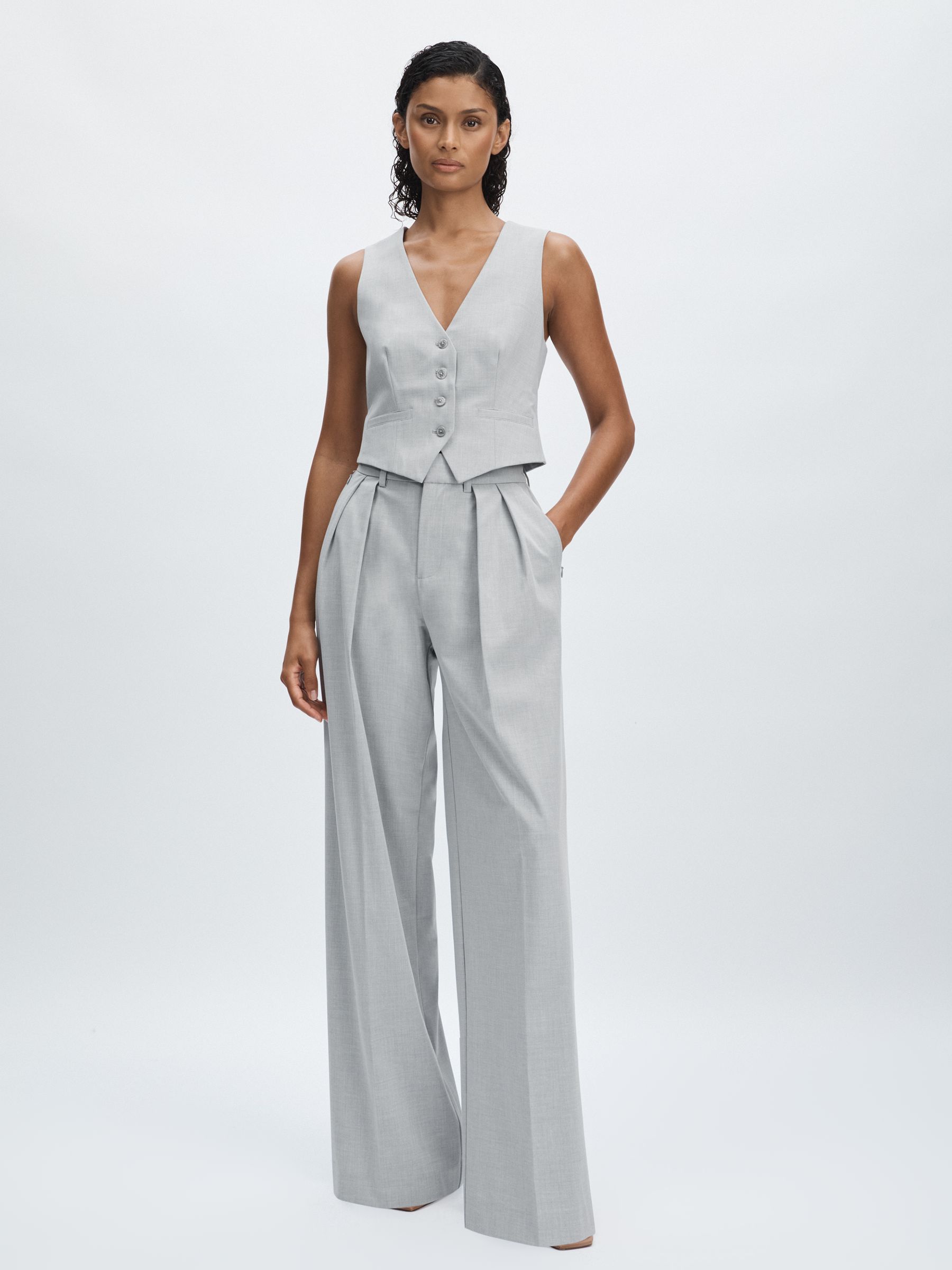 Pleated Sharkskin Suit Trousers in Grey - Image 1 of 6