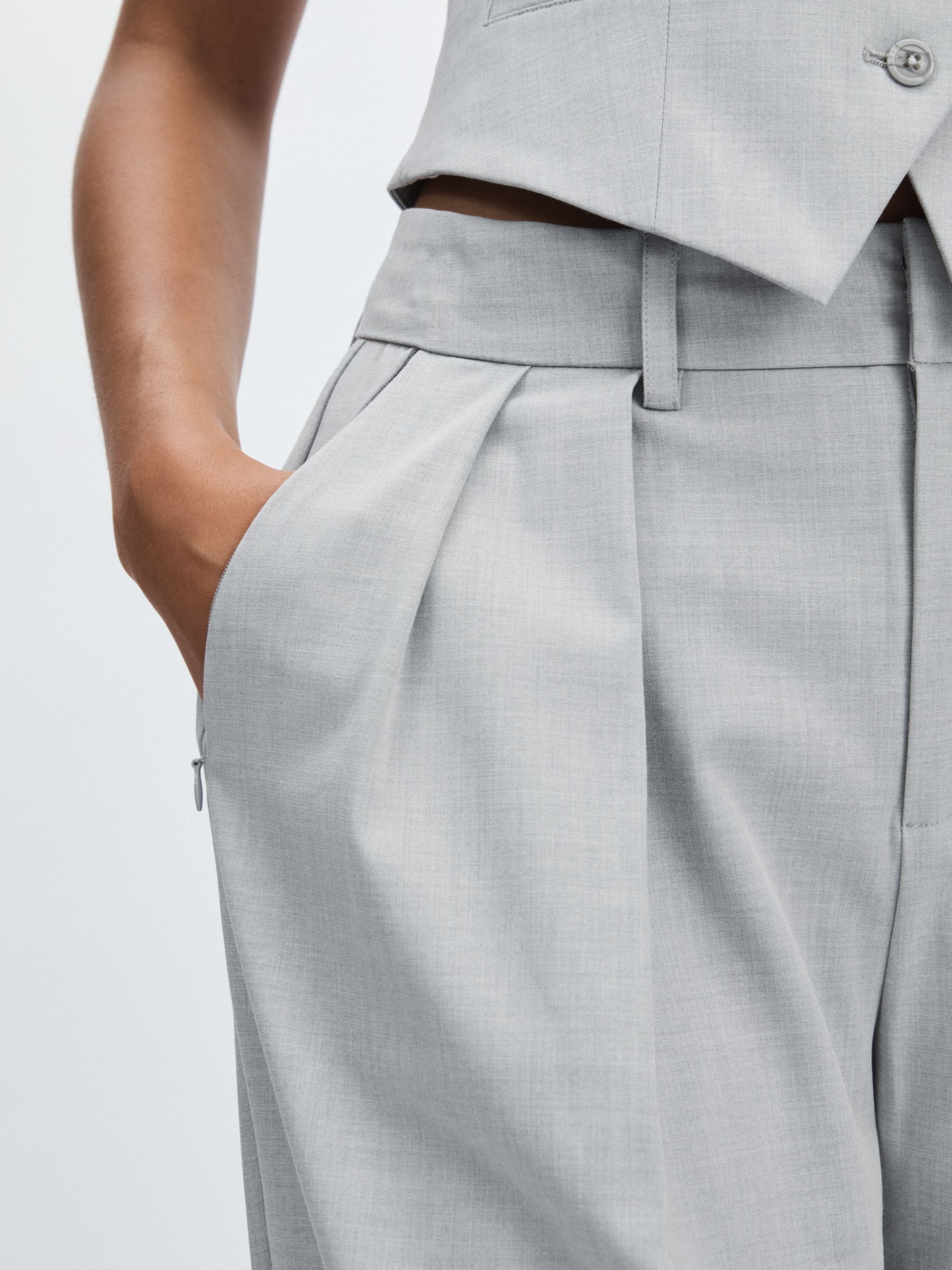Pleated Sharkskin Suit Trousers in Grey - Image 4 of 6