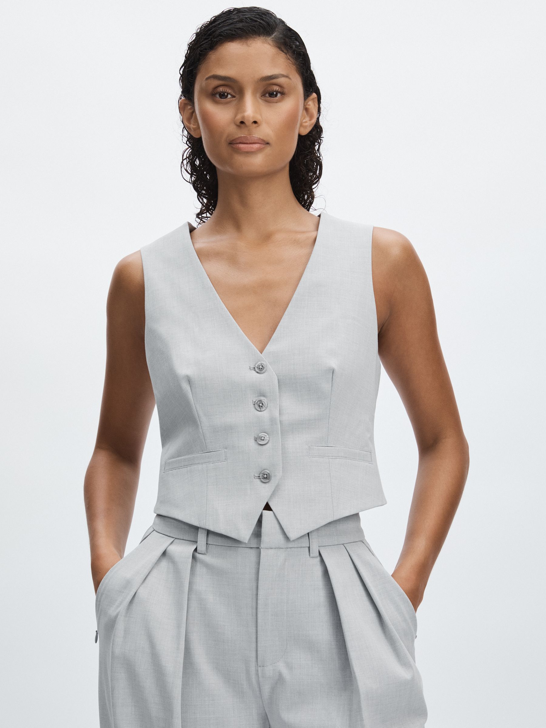 Good American Sharkskin Suit Waistcoat in Heather Grey - image 3