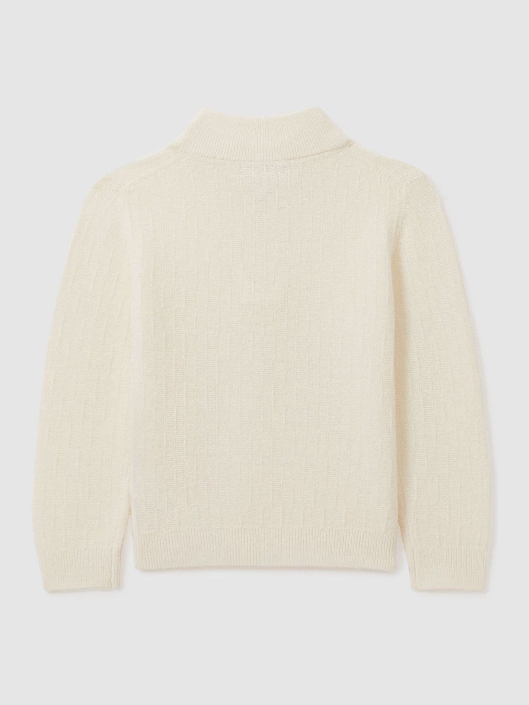 Zipped Funnel-Neck Wool Jumper in Off White - Image 2 of 3