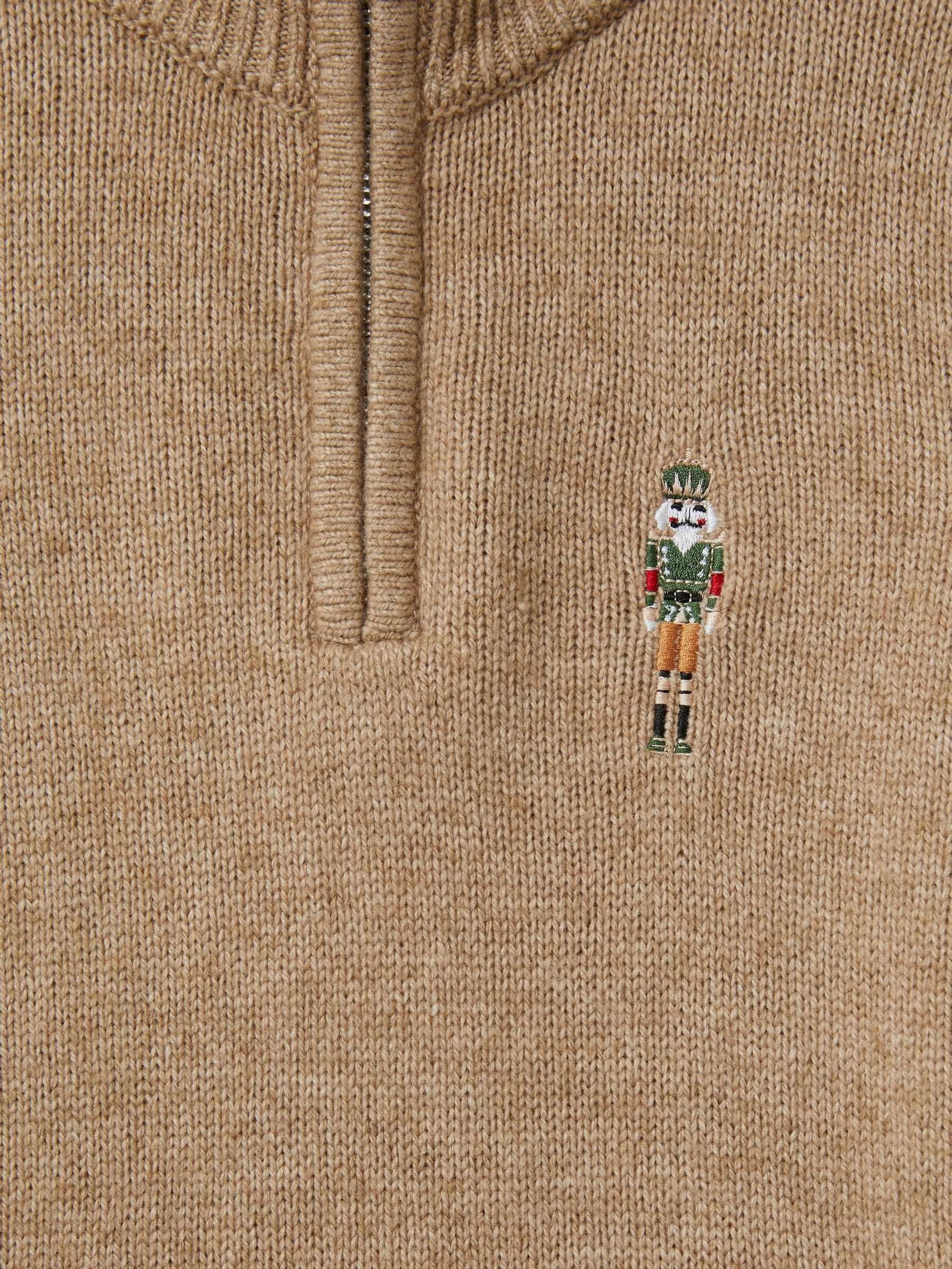 Half-Zip Funnel Neck Jumper in Camel Brown Melange - Image 4 of 4