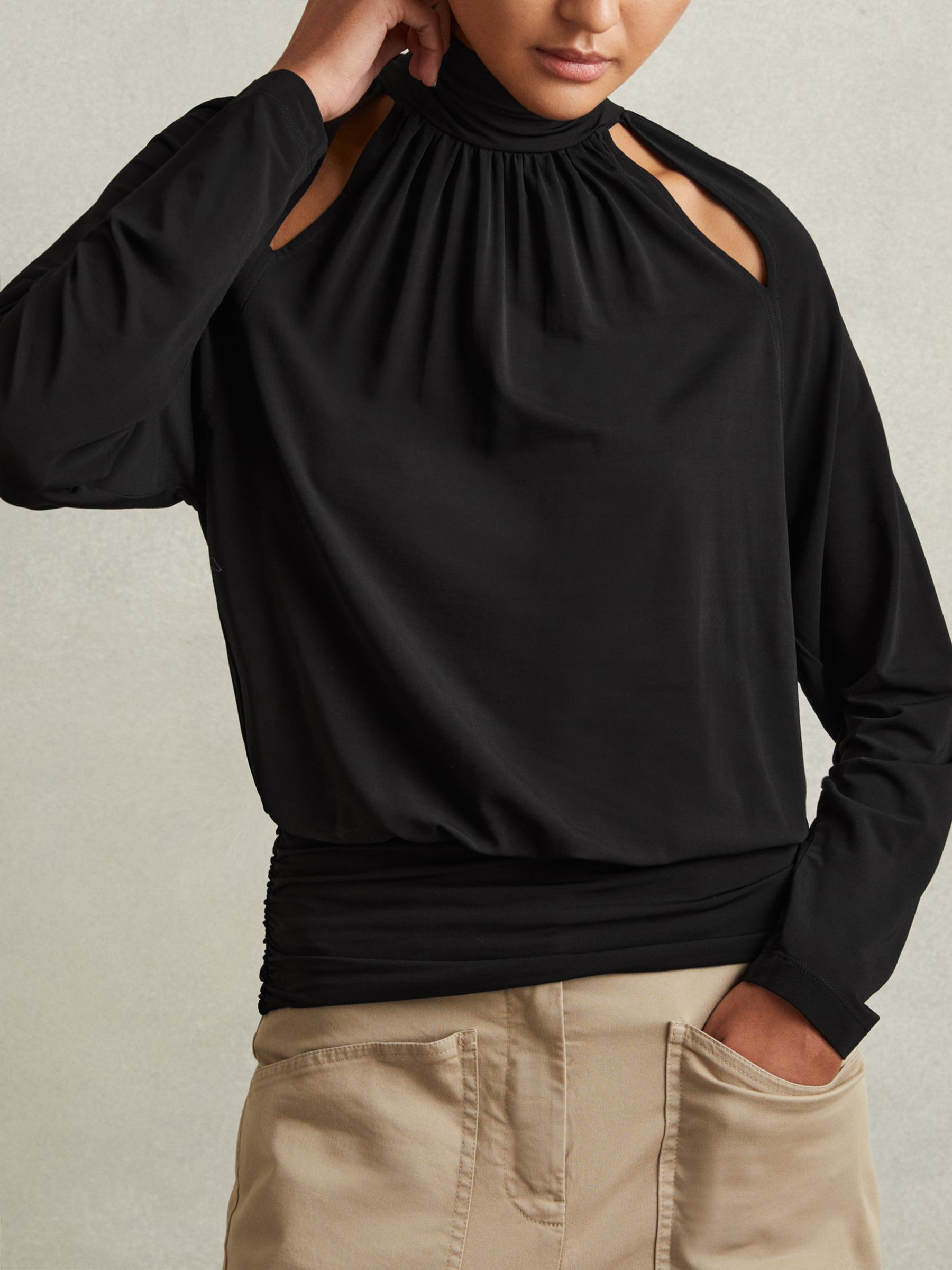 Adrienne Black Cut-Out Blouson Waist Top - Image 1 of 5