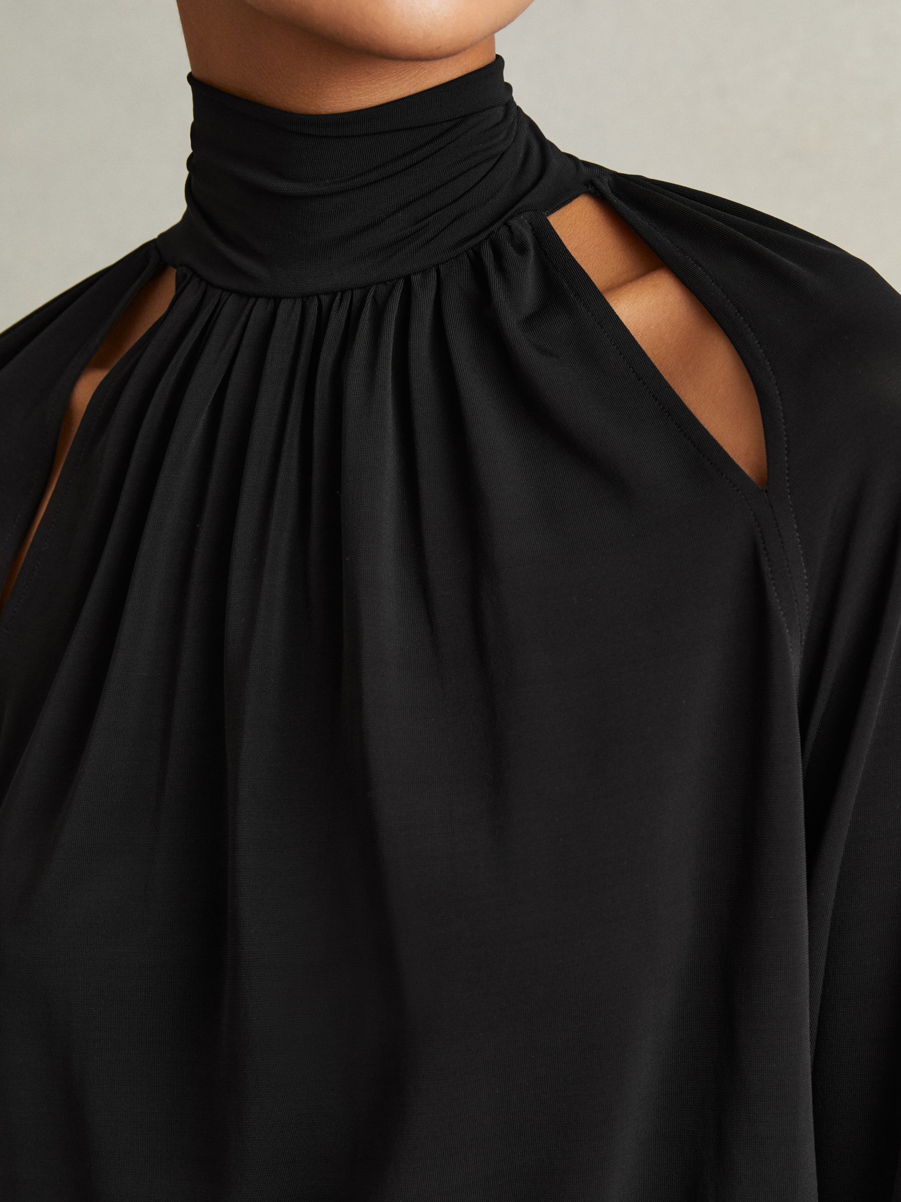 Adrienne Black Cut-Out Blouson Waist Top - Image 3 of 5