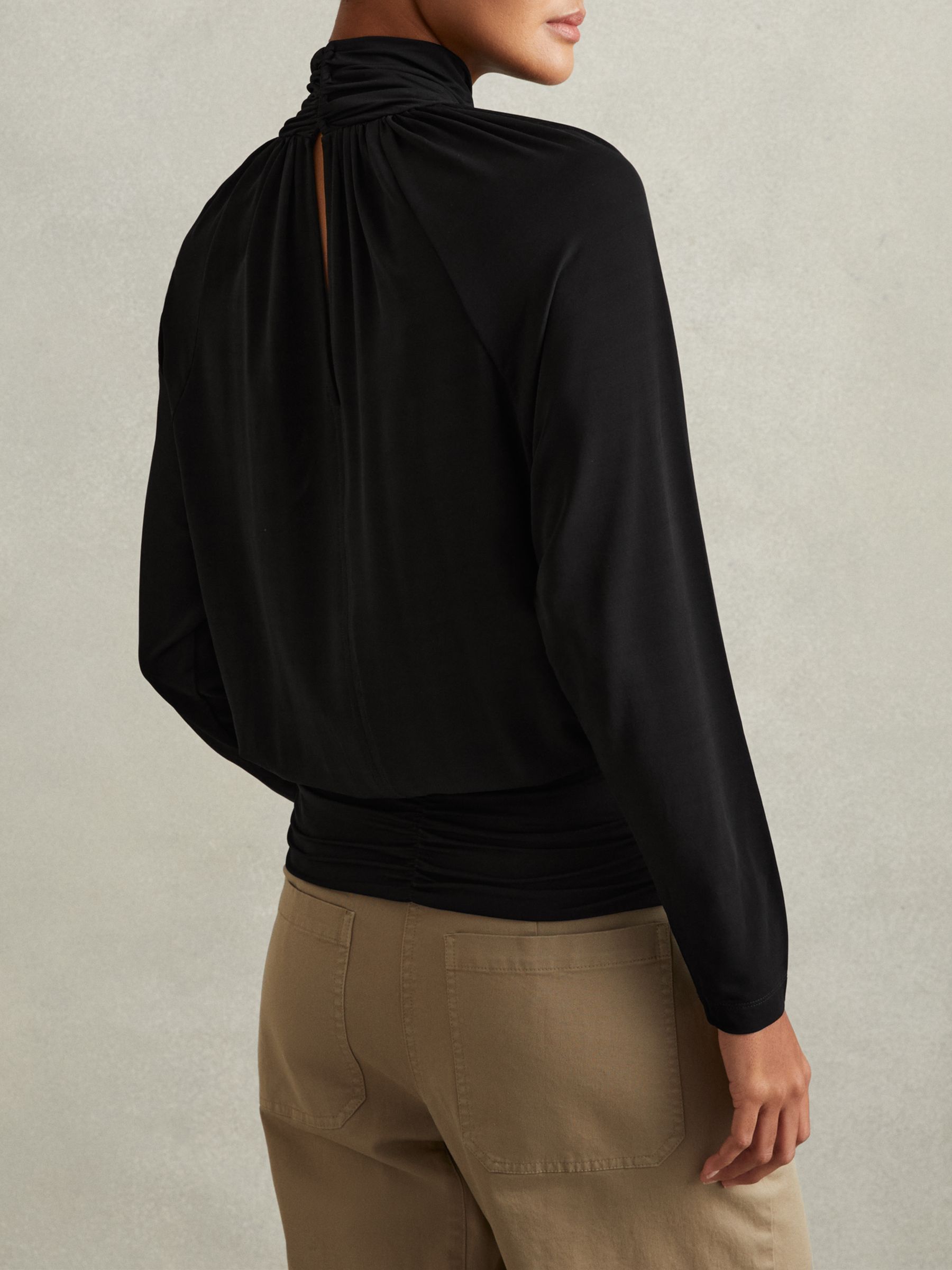 Adrienne Black Cut-Out Blouson Waist Top - Image 4 of 5