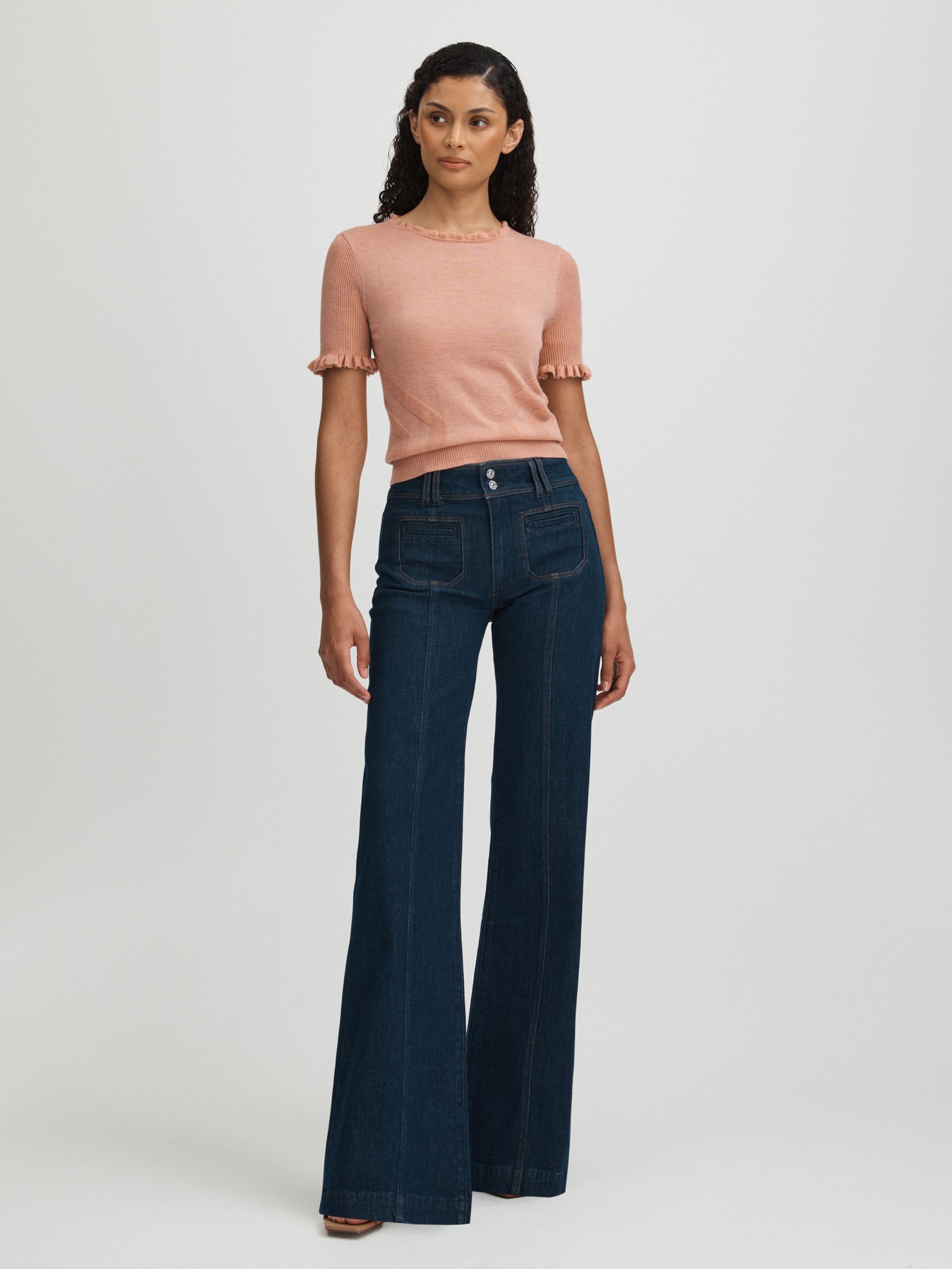 Metallic Ruffle Trim Top in Peach - image 3