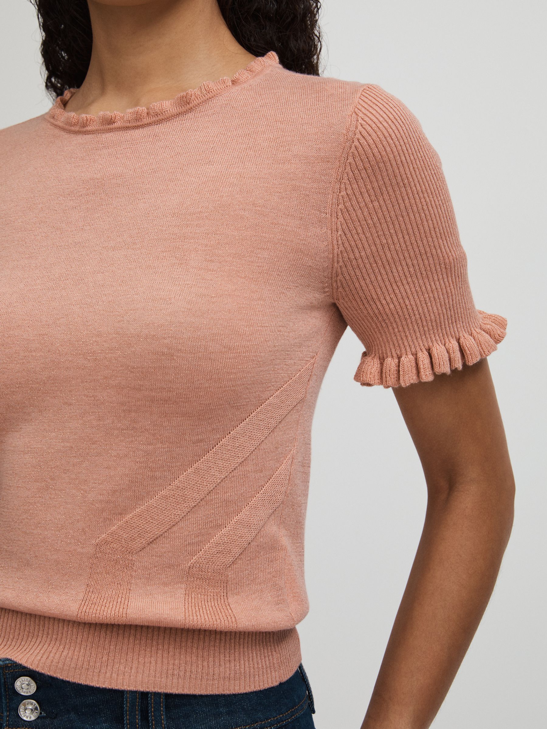 Metallic Ruffle Trim Top in Peach - image 4