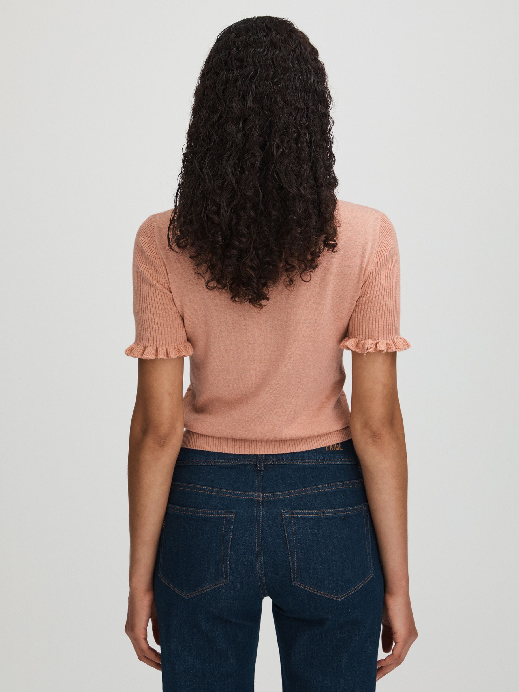 Metallic Ruffle Trim Top in Peach - image 5