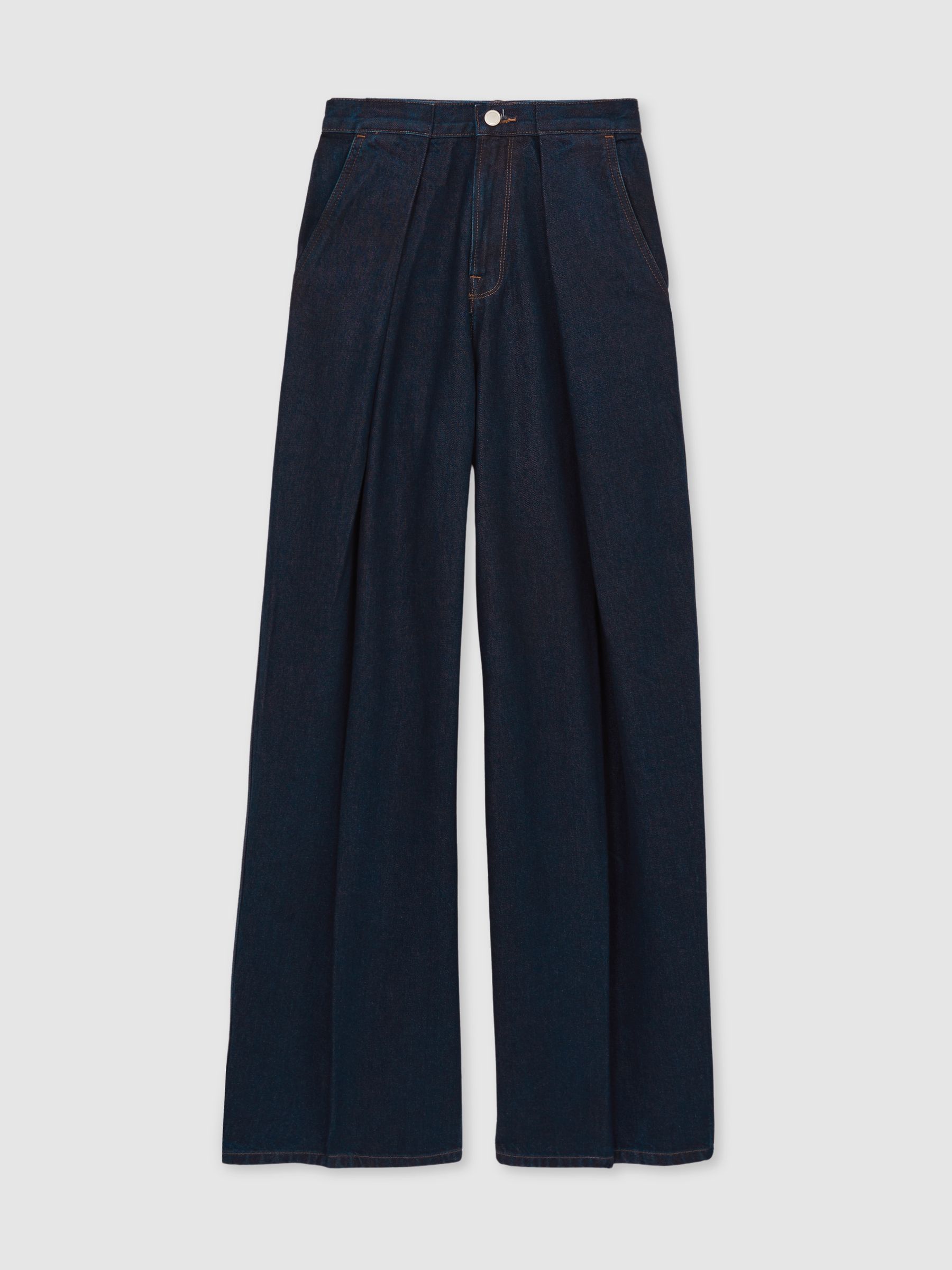 Good American Wide-Leg Pleated Jeans in Dark Blue - Image 2 of 5