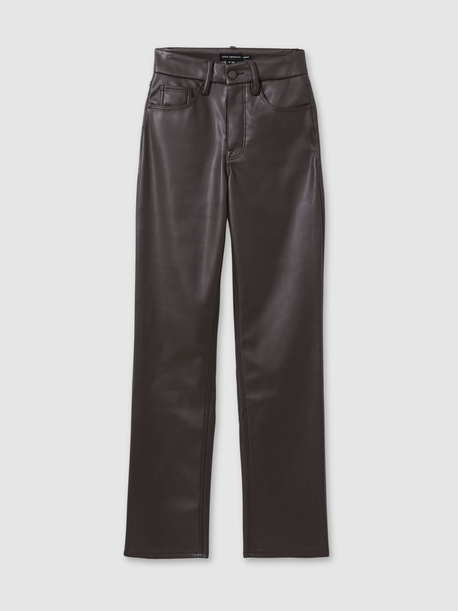 Good American Faux-Leather Straight-Leg Trousers in Black/Brown - Image 2 of 6