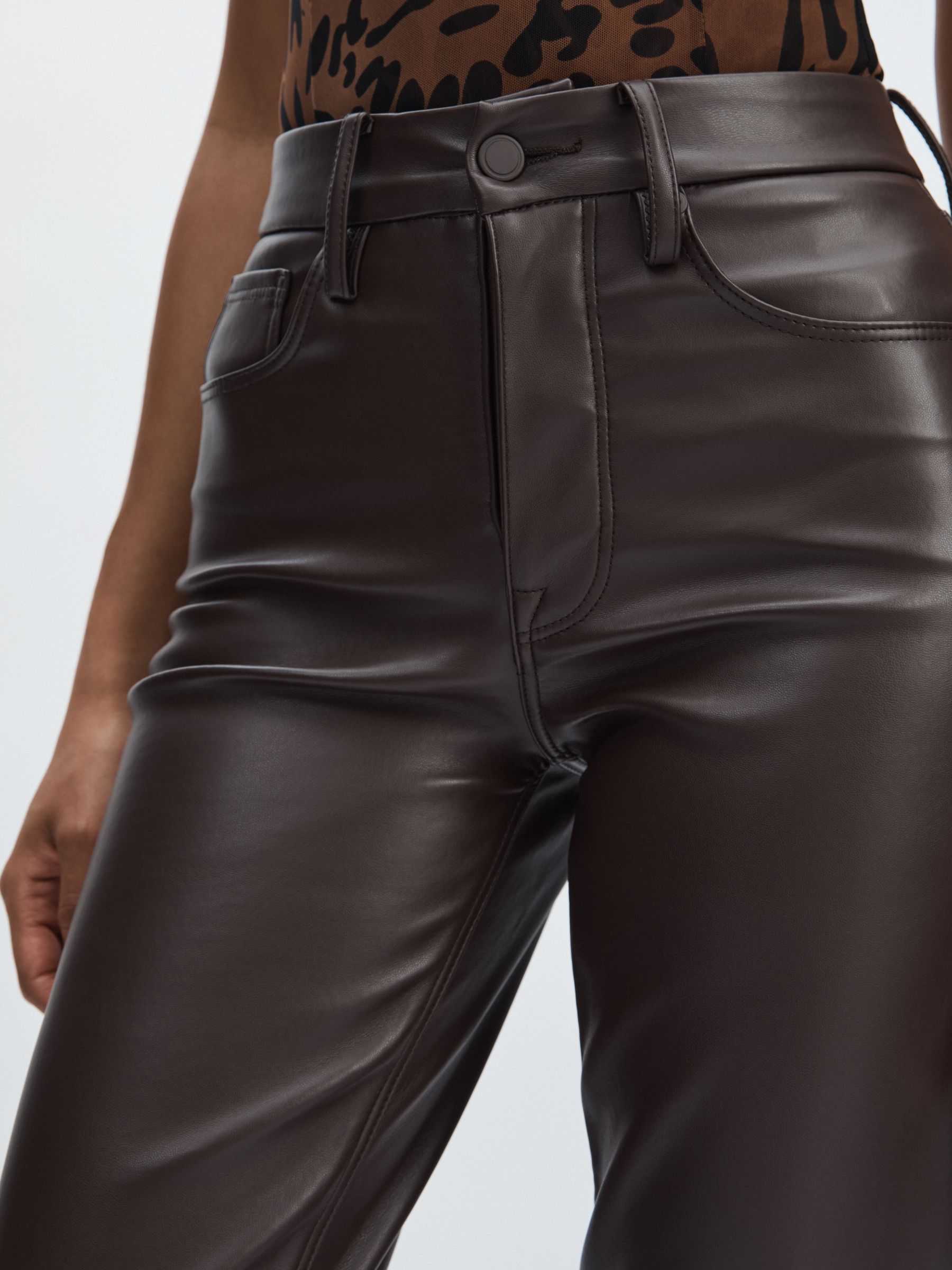Good American Faux-Leather Straight-Leg Trousers in Black/Brown - Image 4 of 6