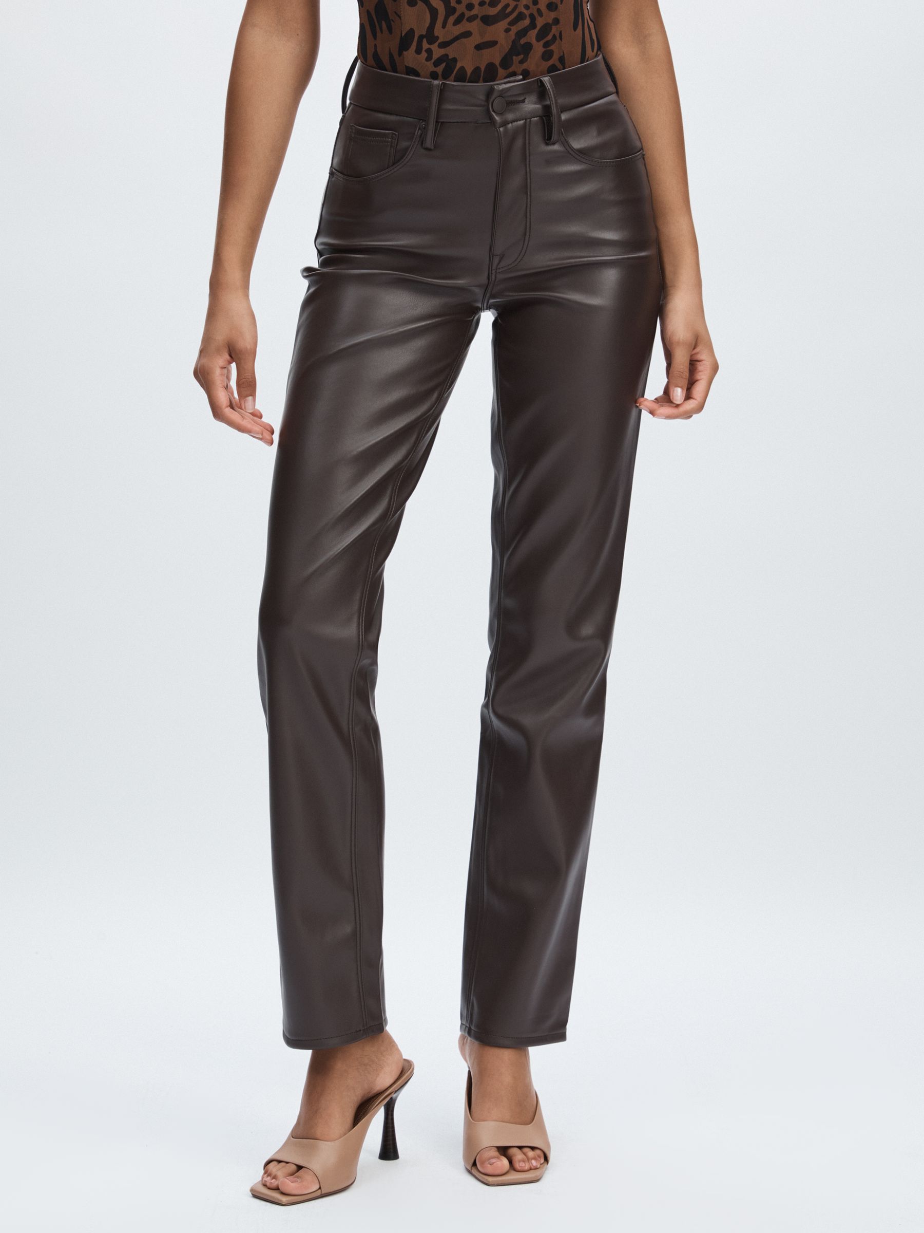 Good American Faux-Leather Straight-Leg Trousers in Black/Brown - Image 5 of 6