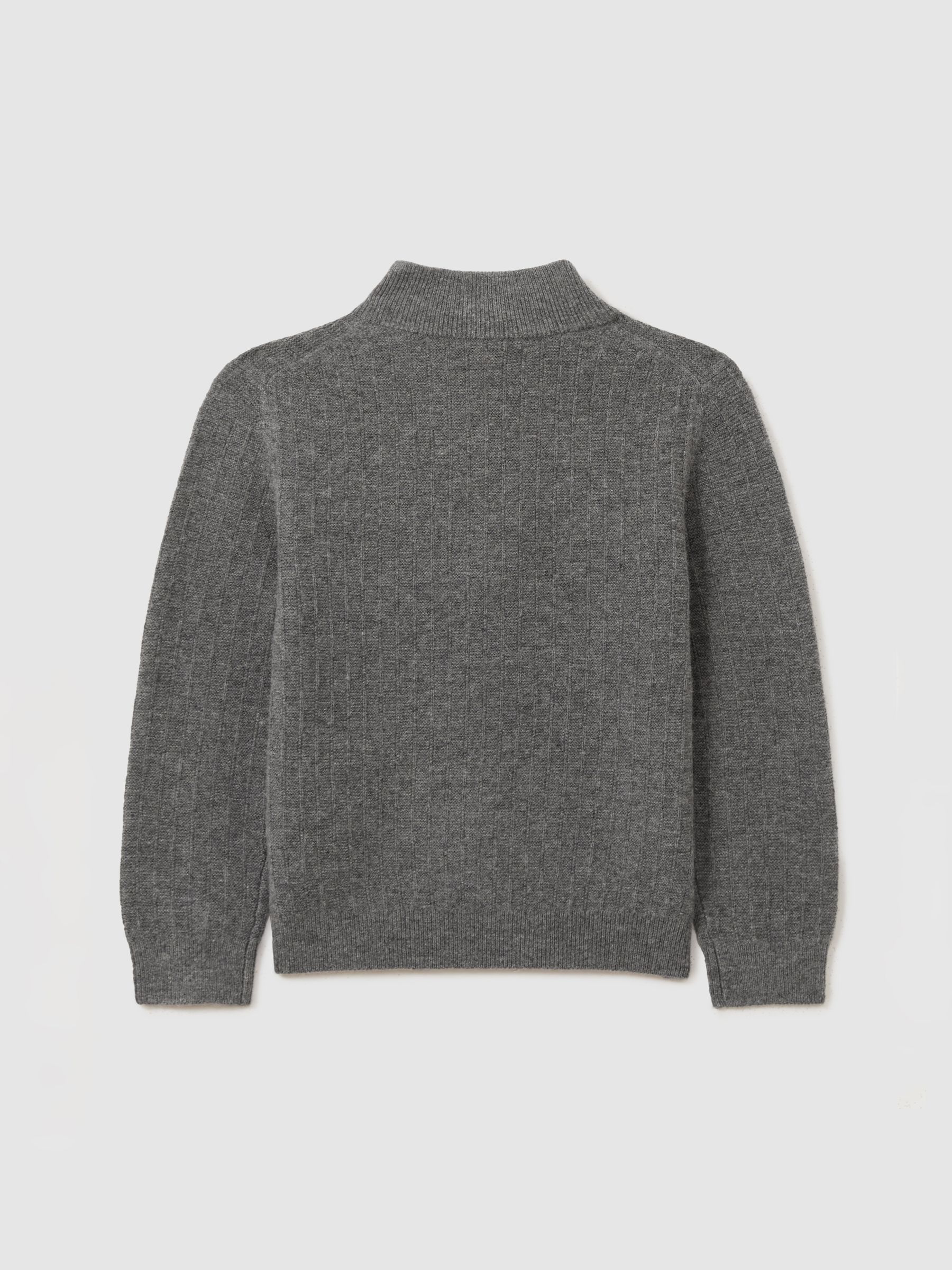 Zipped Funnel-Neck Wool Jumper in Mid Grey Melange - Image 4 of 5