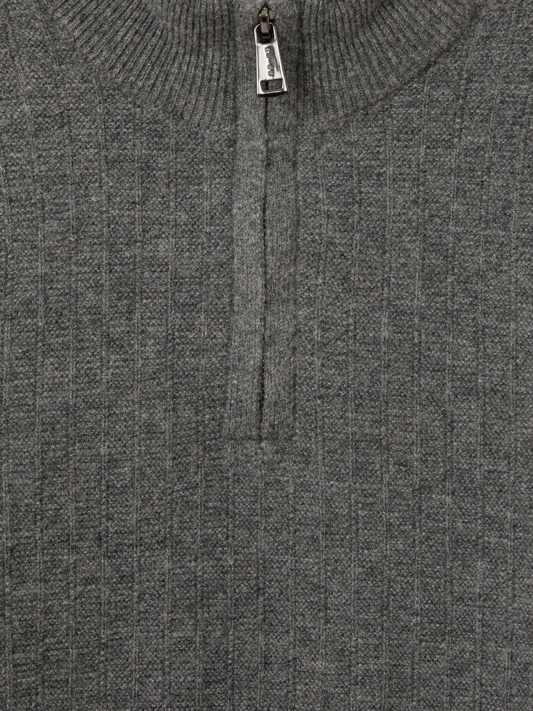 Zipped Funnel-Neck Wool Jumper in Mid Grey Melange - Image 5 of 5