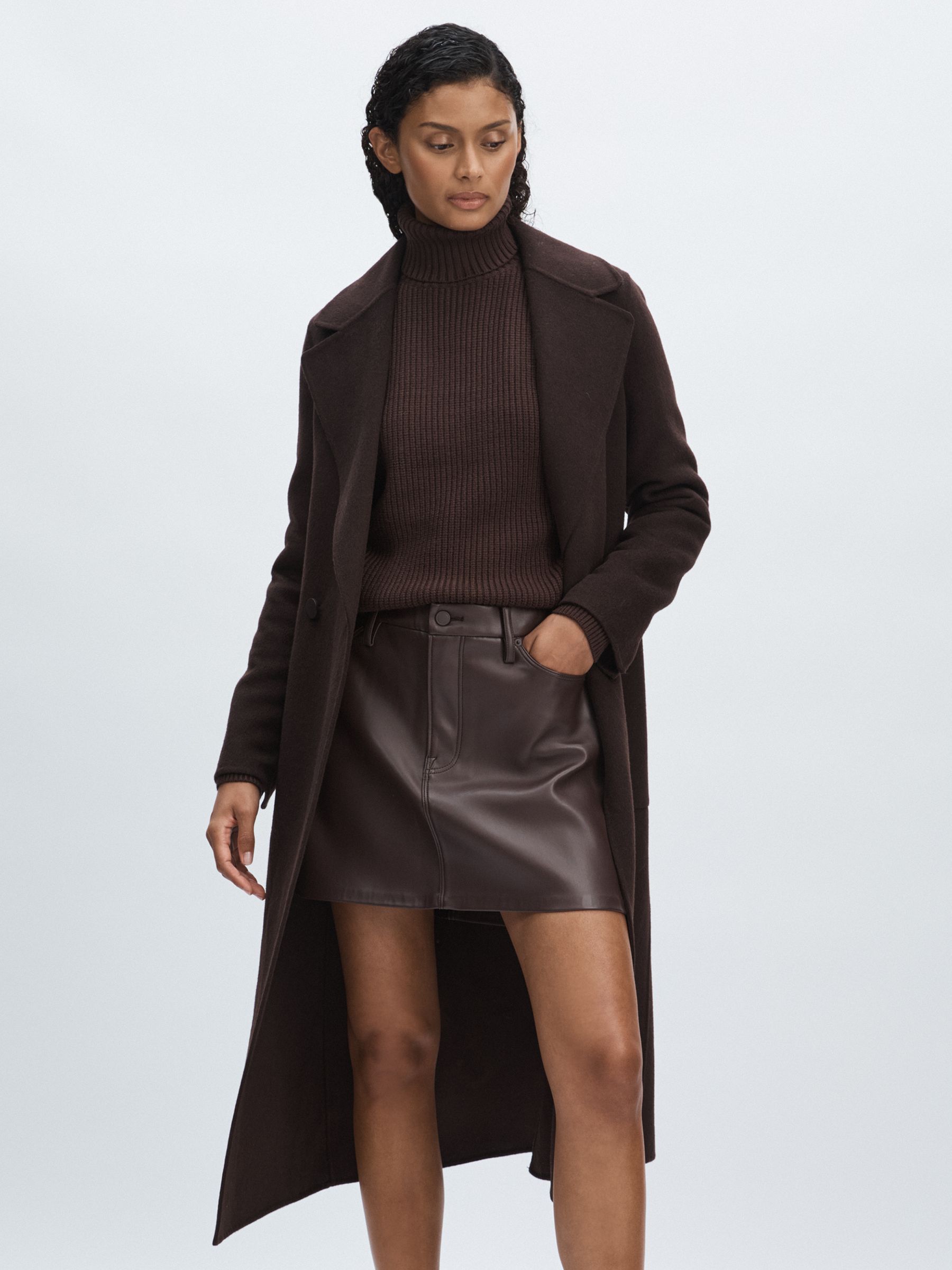 Good American Faux-Leather Mini Skirt in Black/Brown - Image 1 of 6