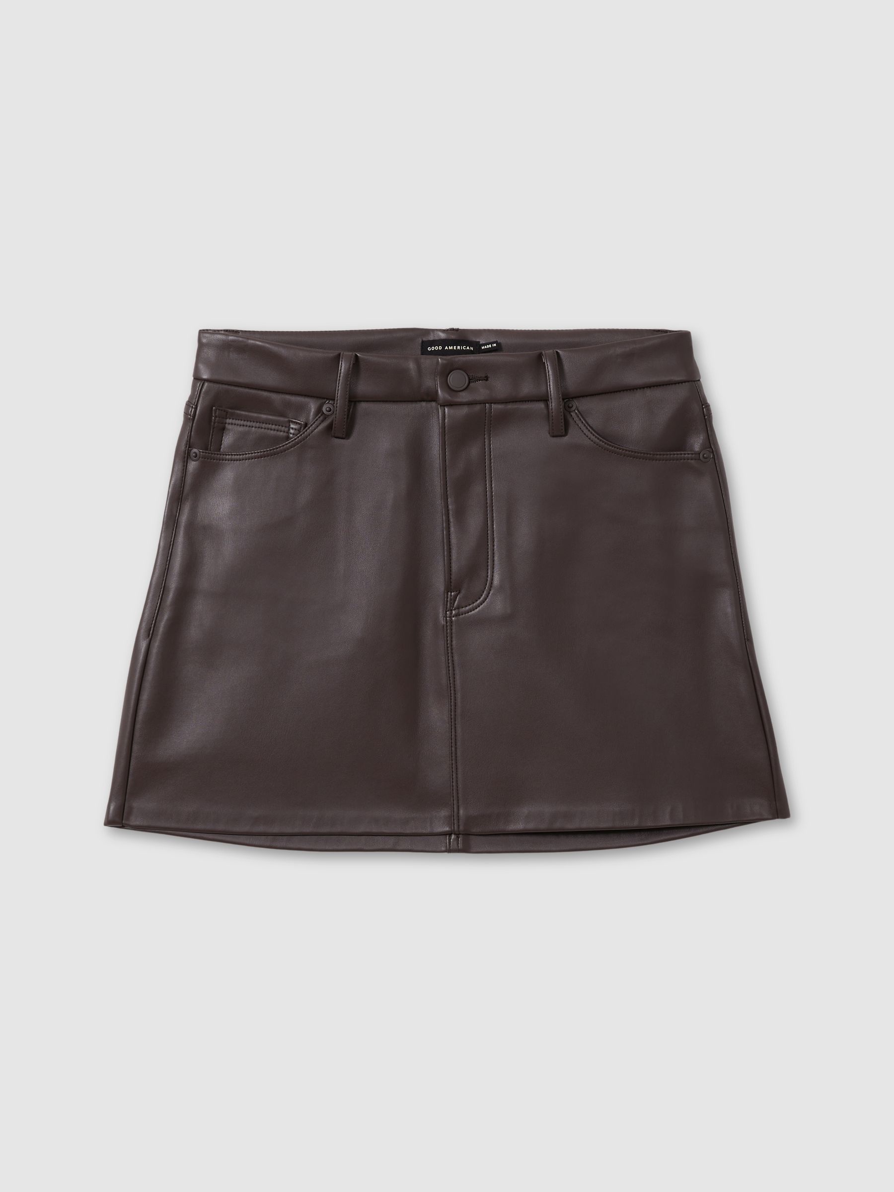 Good American Faux-Leather Mini Skirt in Black/Brown - Image 2 of 6