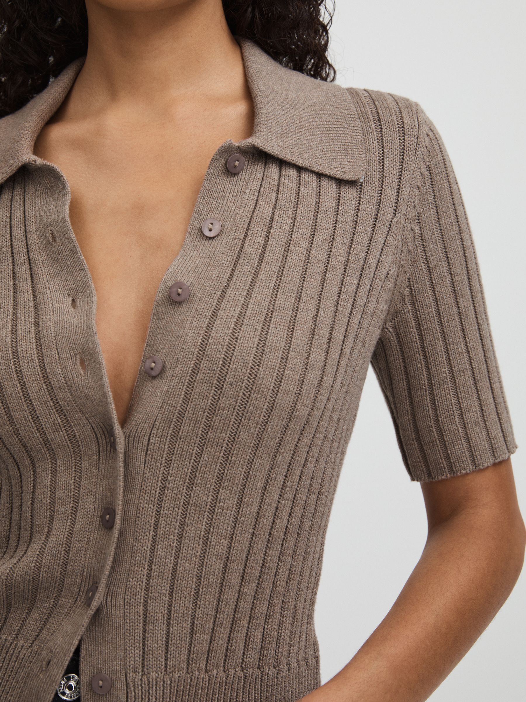Lianne Light Brown Paige Light Brown Ribbed Button-Through Top - Image 3 of 6