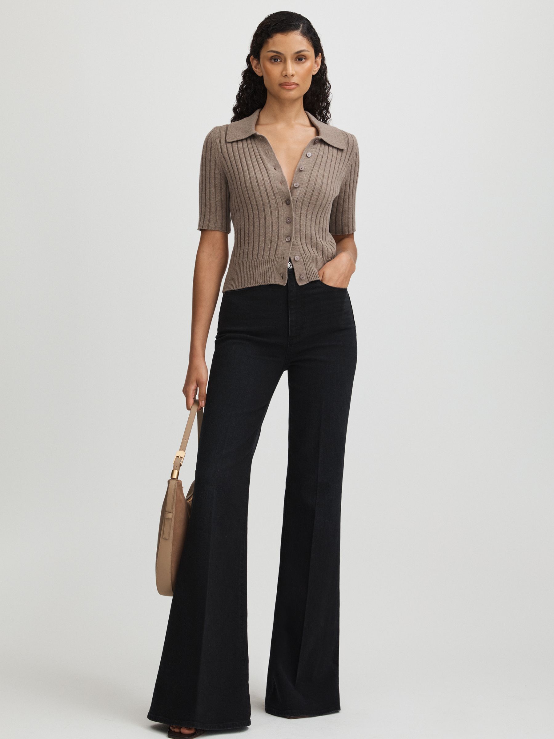 Lianne Light Brown Paige Light Brown Ribbed Button-Through Top - Image 4 of 6