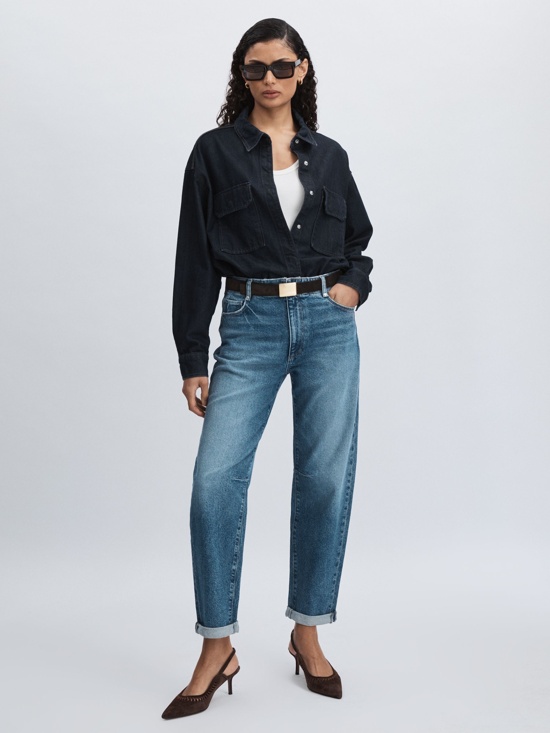 Good American Oversized Denim Shirt in Dark Indigo - image 3