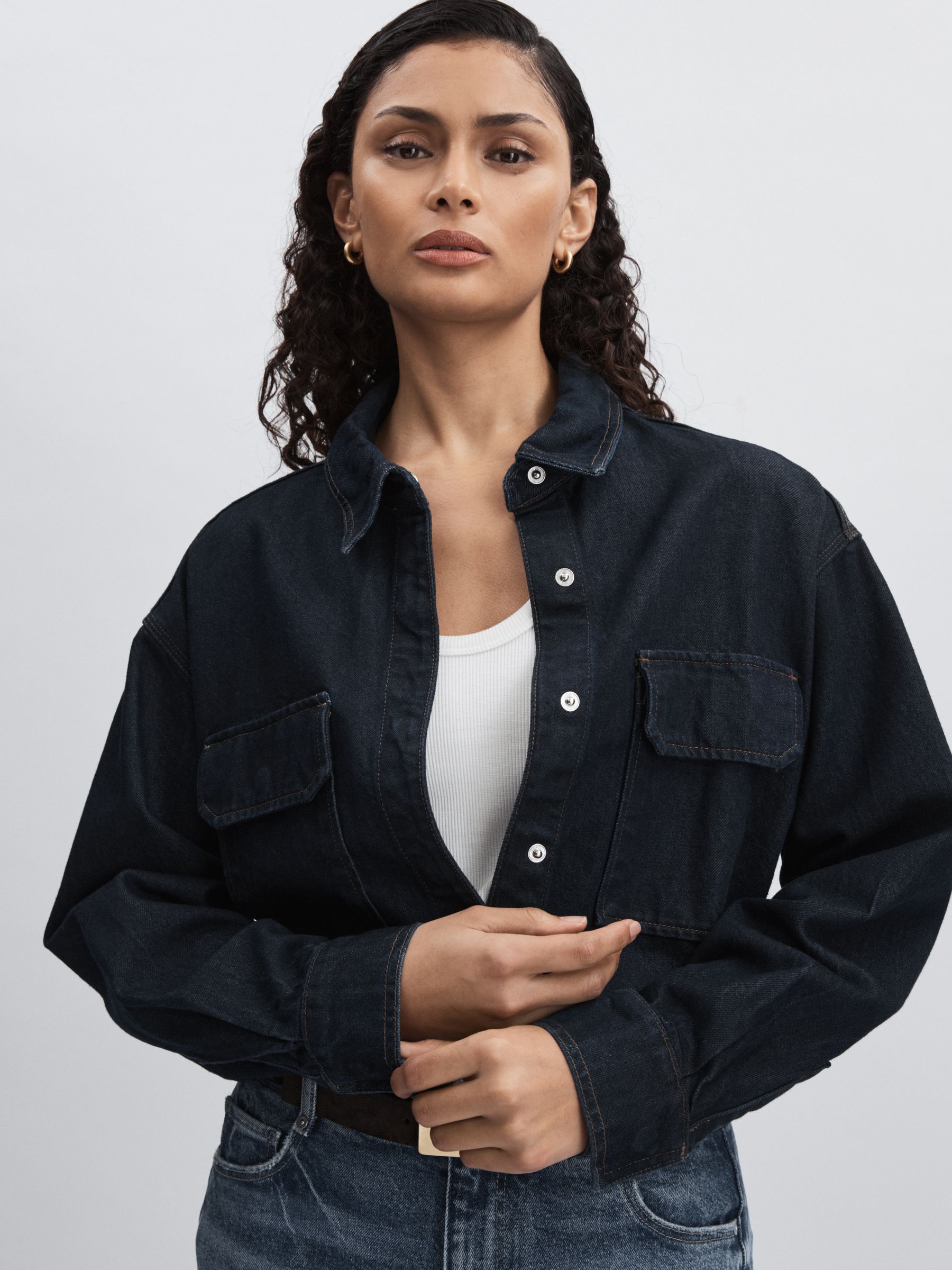 AMERI UPSIDE DOWN DENIM SHIRT Good American denim shirt dress in